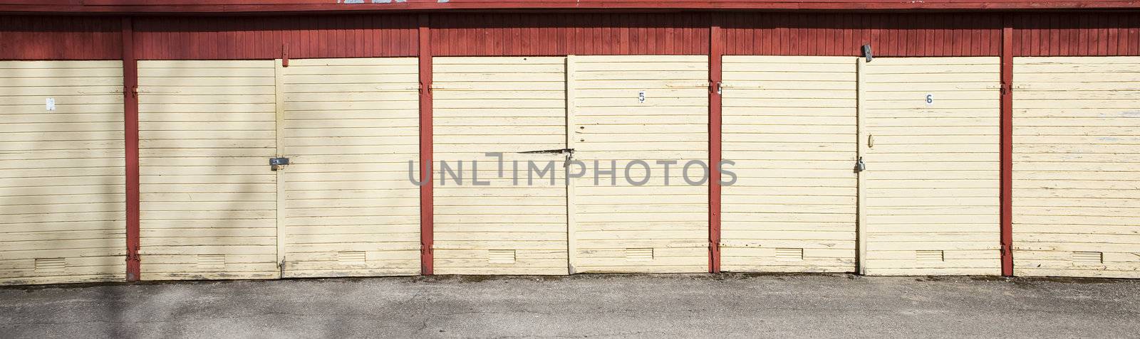 Garage doors in the sun