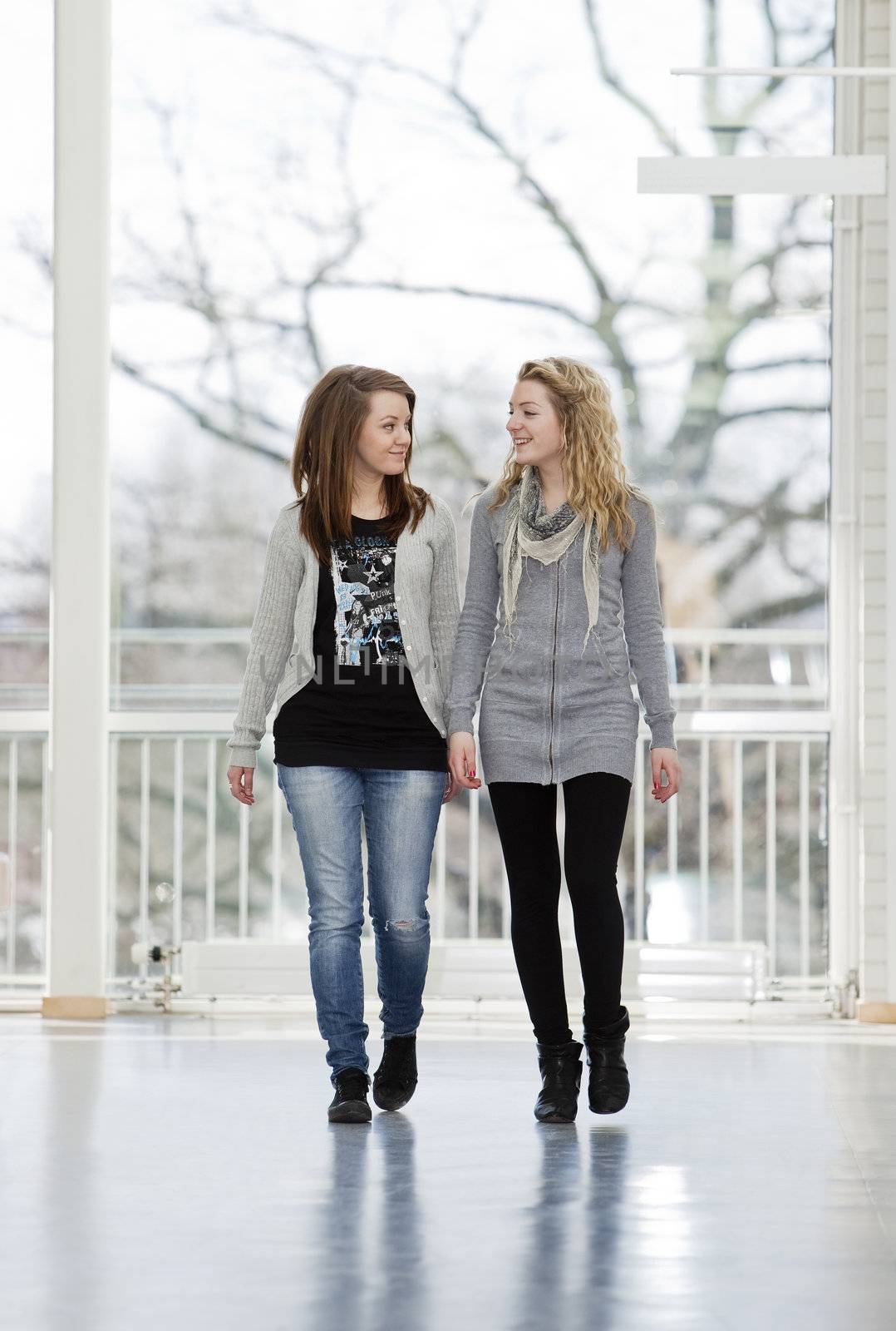 two girls walking