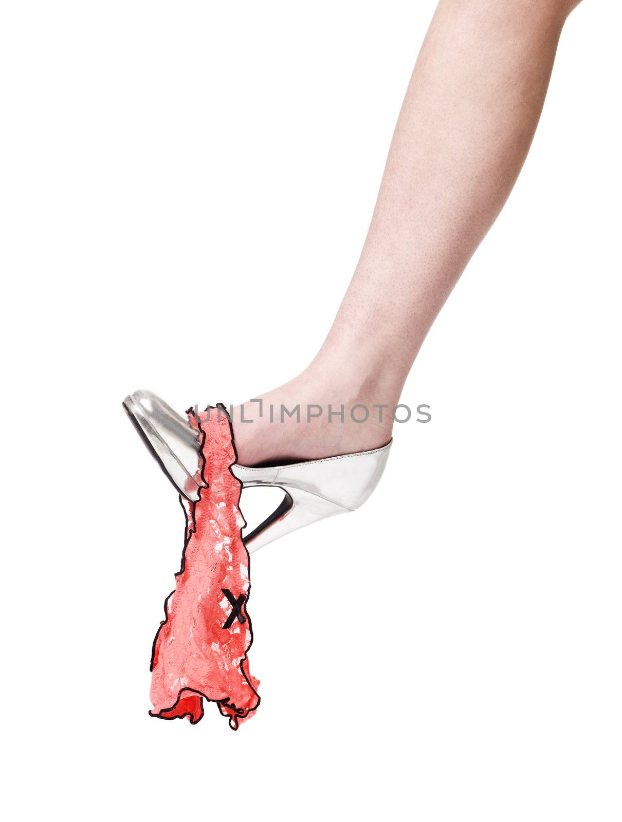 Girl with her briefs on her shoe