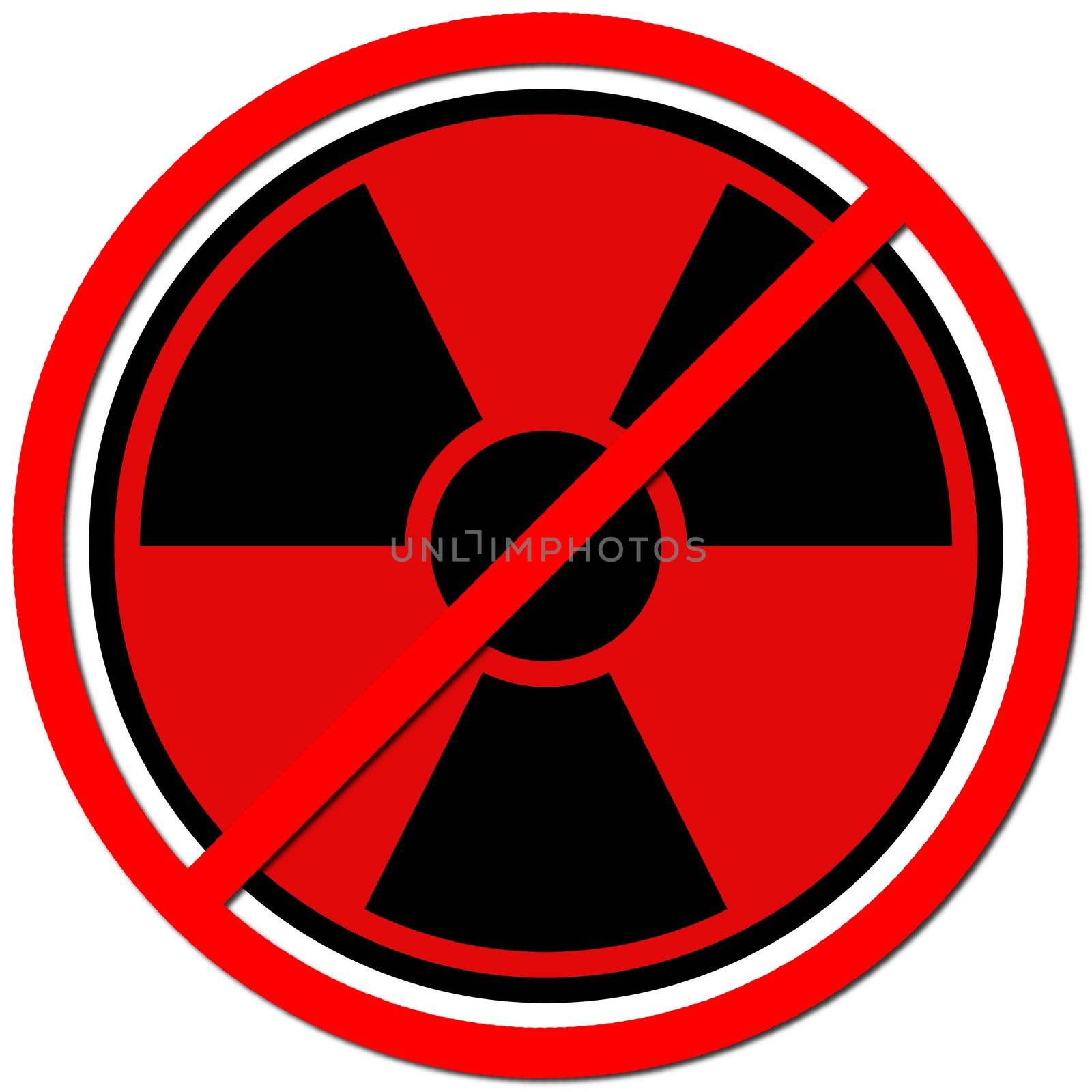 Red sign against radiation on white background.