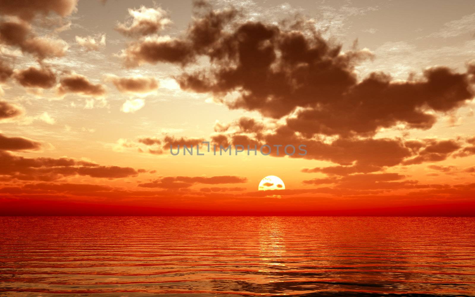 An illustration of a bright ocean sunset