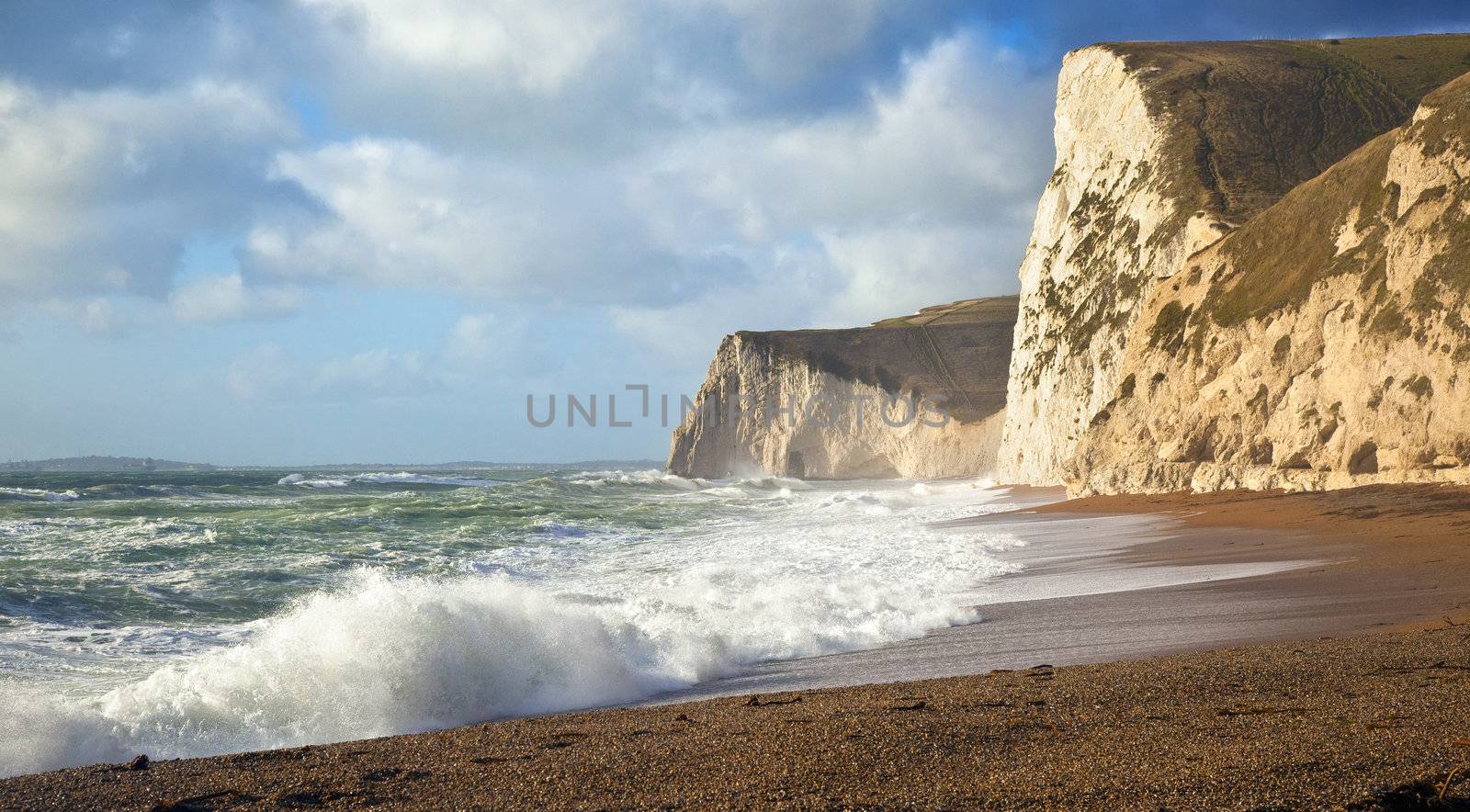 A photography of a stormy sea at Dorset UK