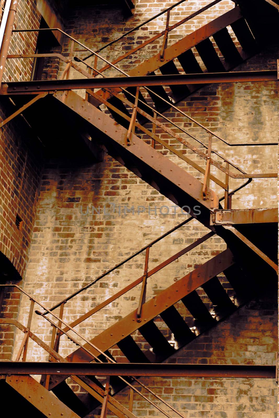 fire stairs of an old dilapidated building 