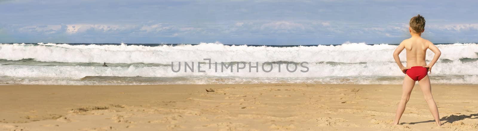 beach panorama and boy