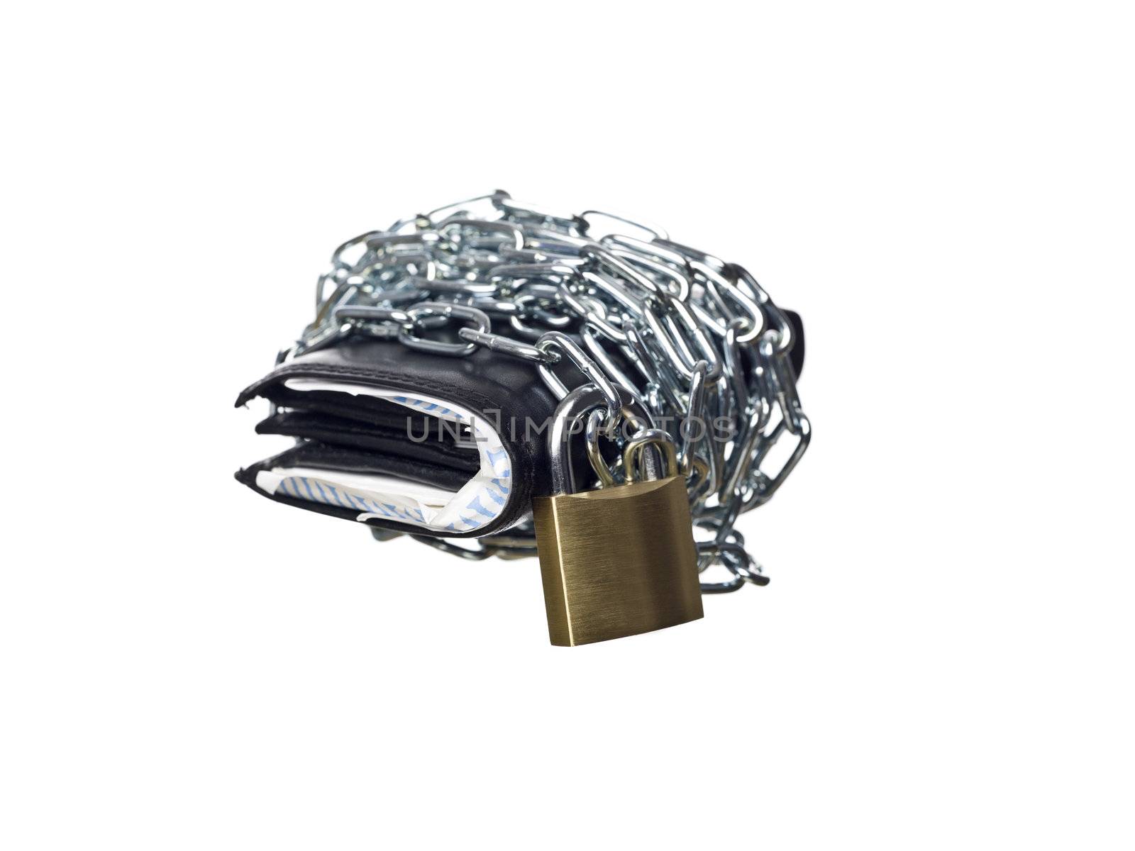 Wallet wrapped in chains with a padlock
