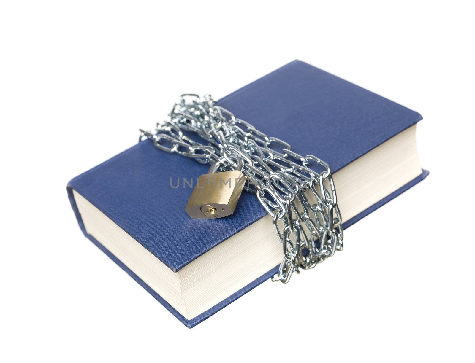 Book with a chain and lock wrapped around it