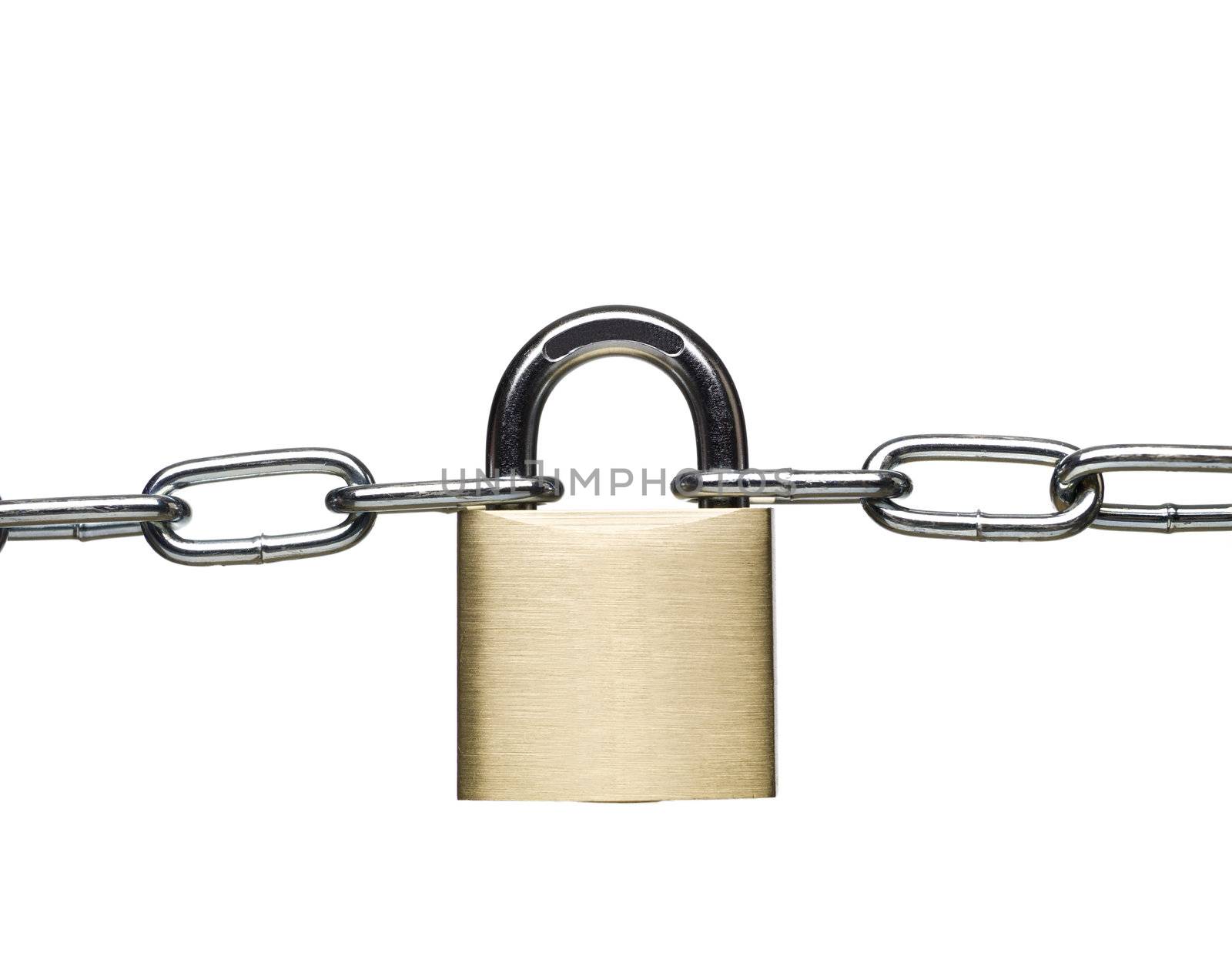 Padlock with a chain isolated on a white background