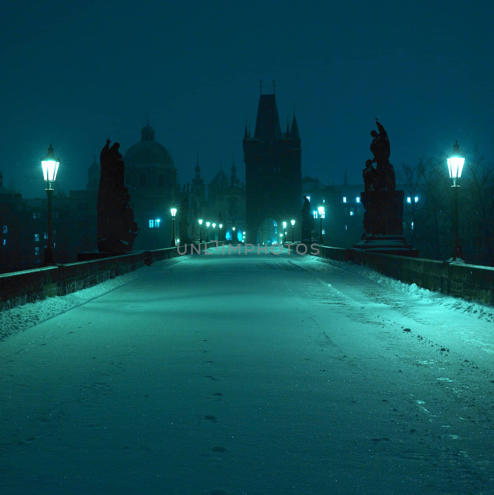 Charles bridge in winter, Prague, Czech Republic