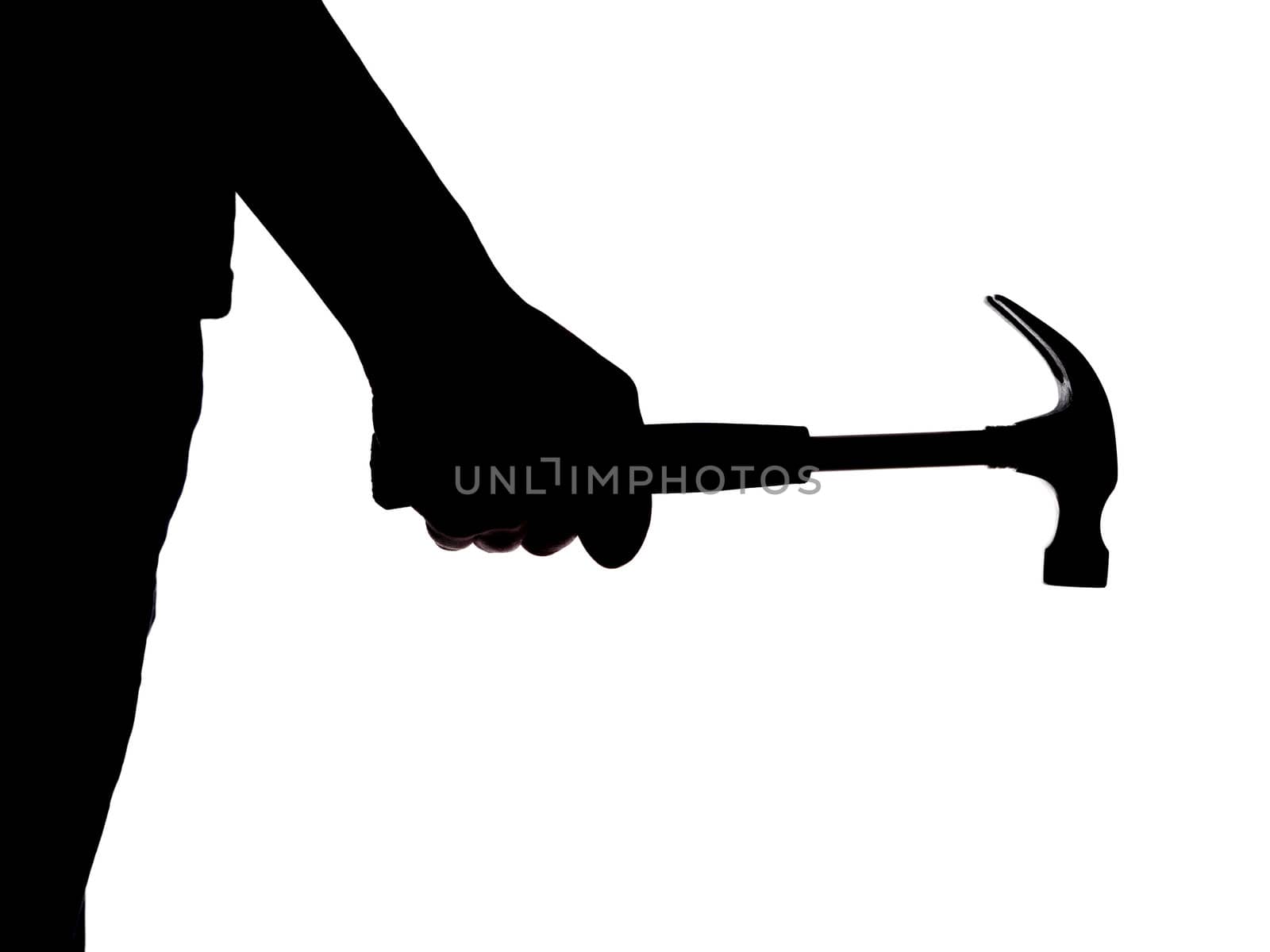 silhouette of a hand holding a hammer