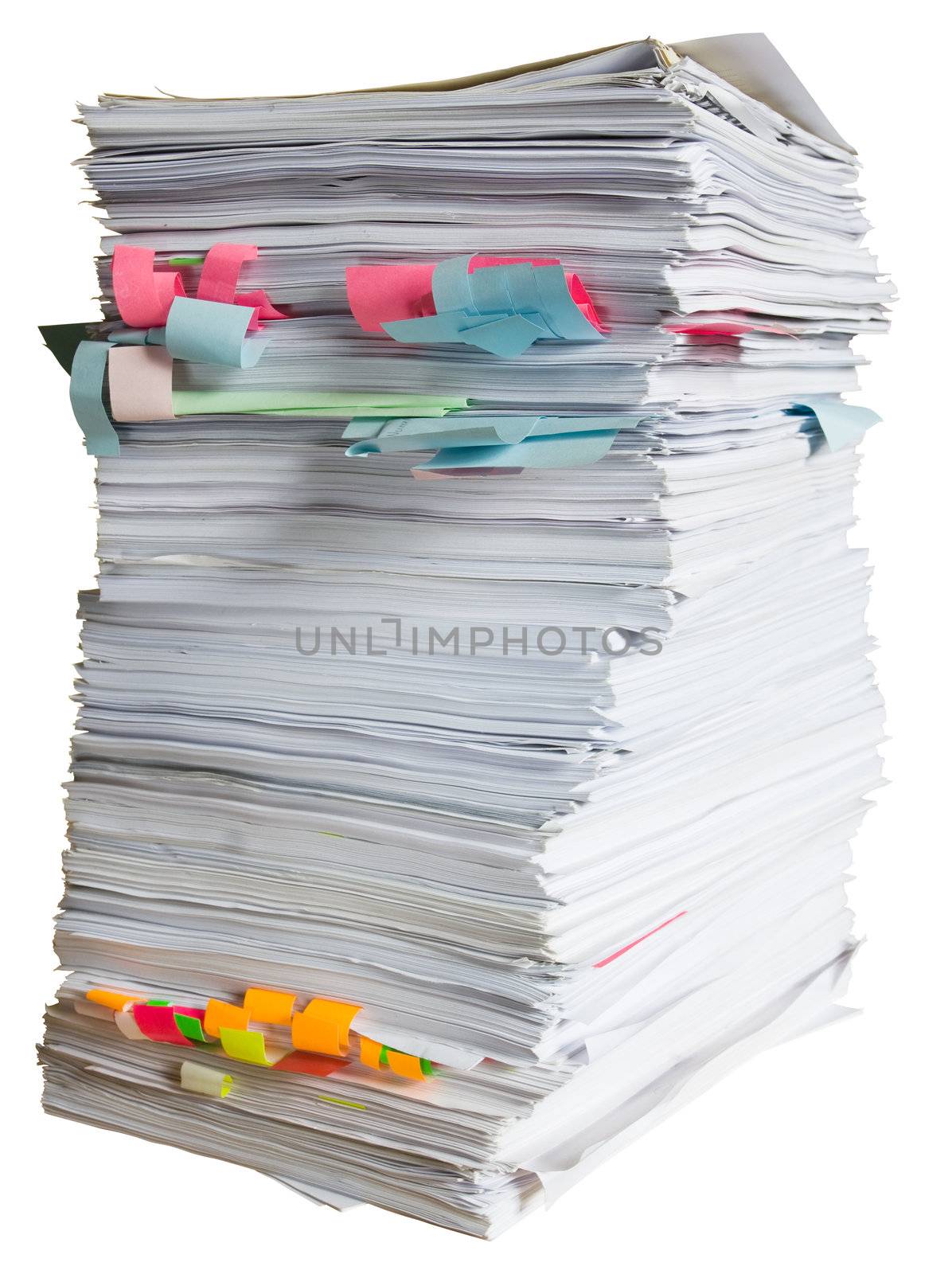 Large pile of waste paper isolated on white background with clipping path
