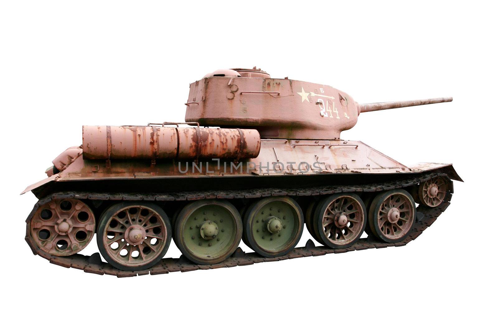 Red Soviet battle tank T-34 isolated on white by ints