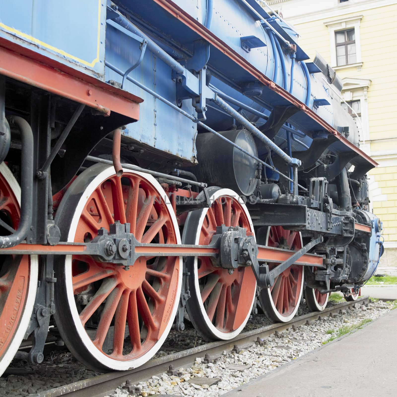 steam locomotive 11-022 in front of railway station in Belgrade, Serbia