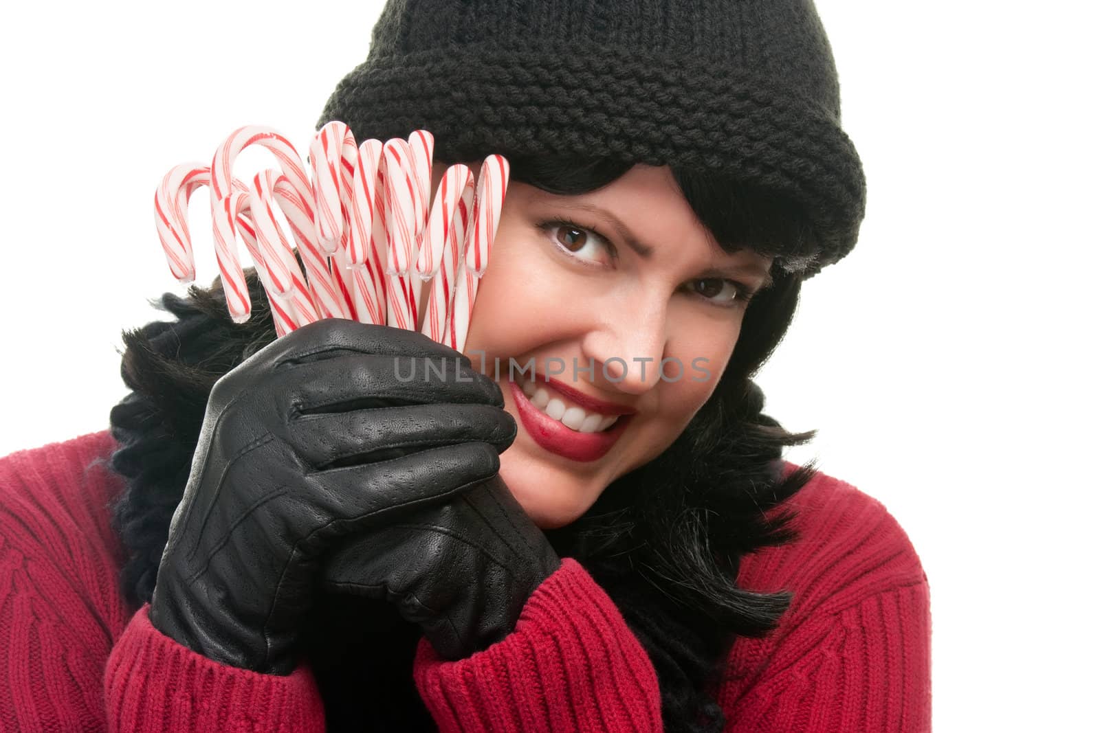 Pretty Woman Holding Candy Canes by Feverpitched