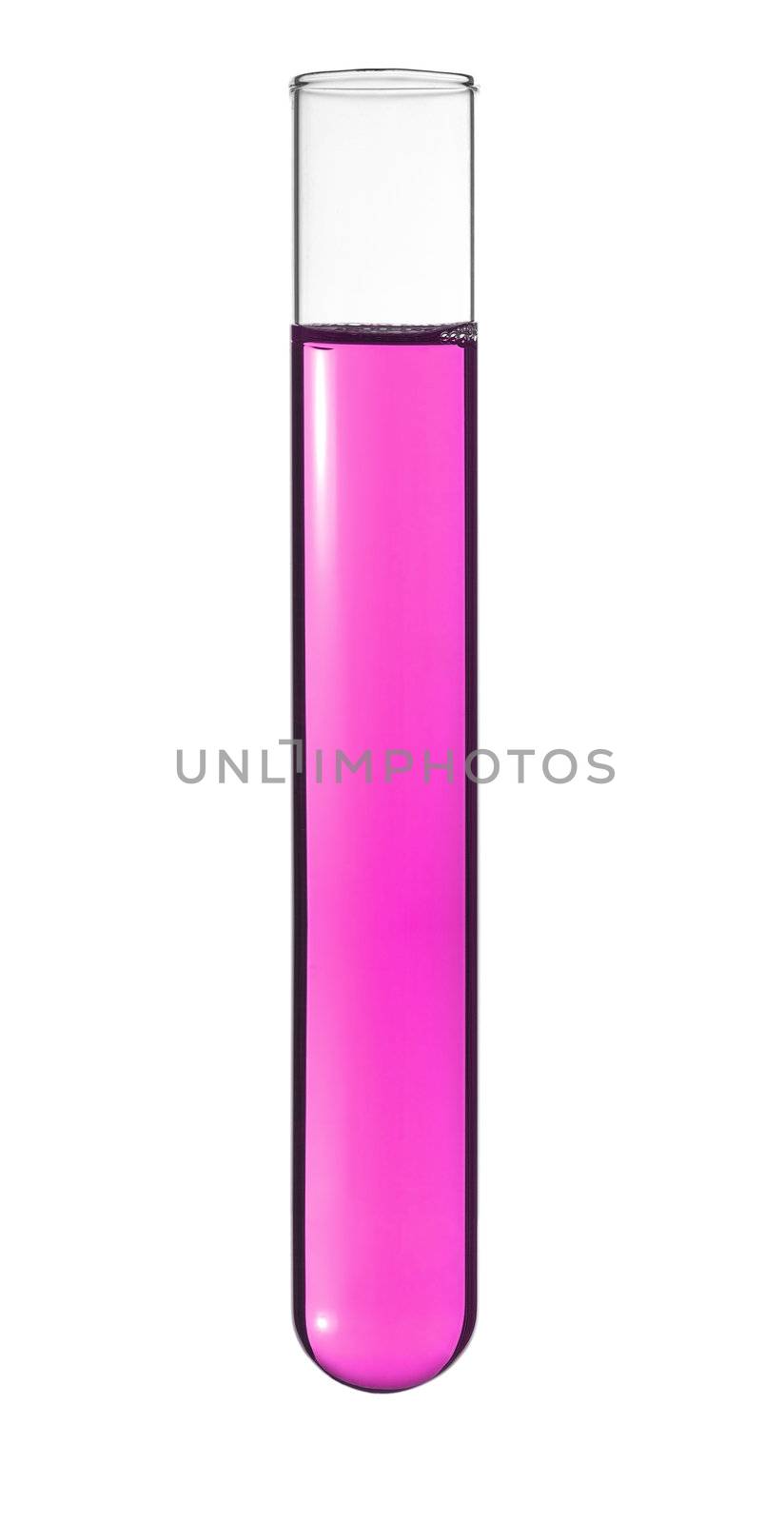 Isolated test tube with a magenta liquid.