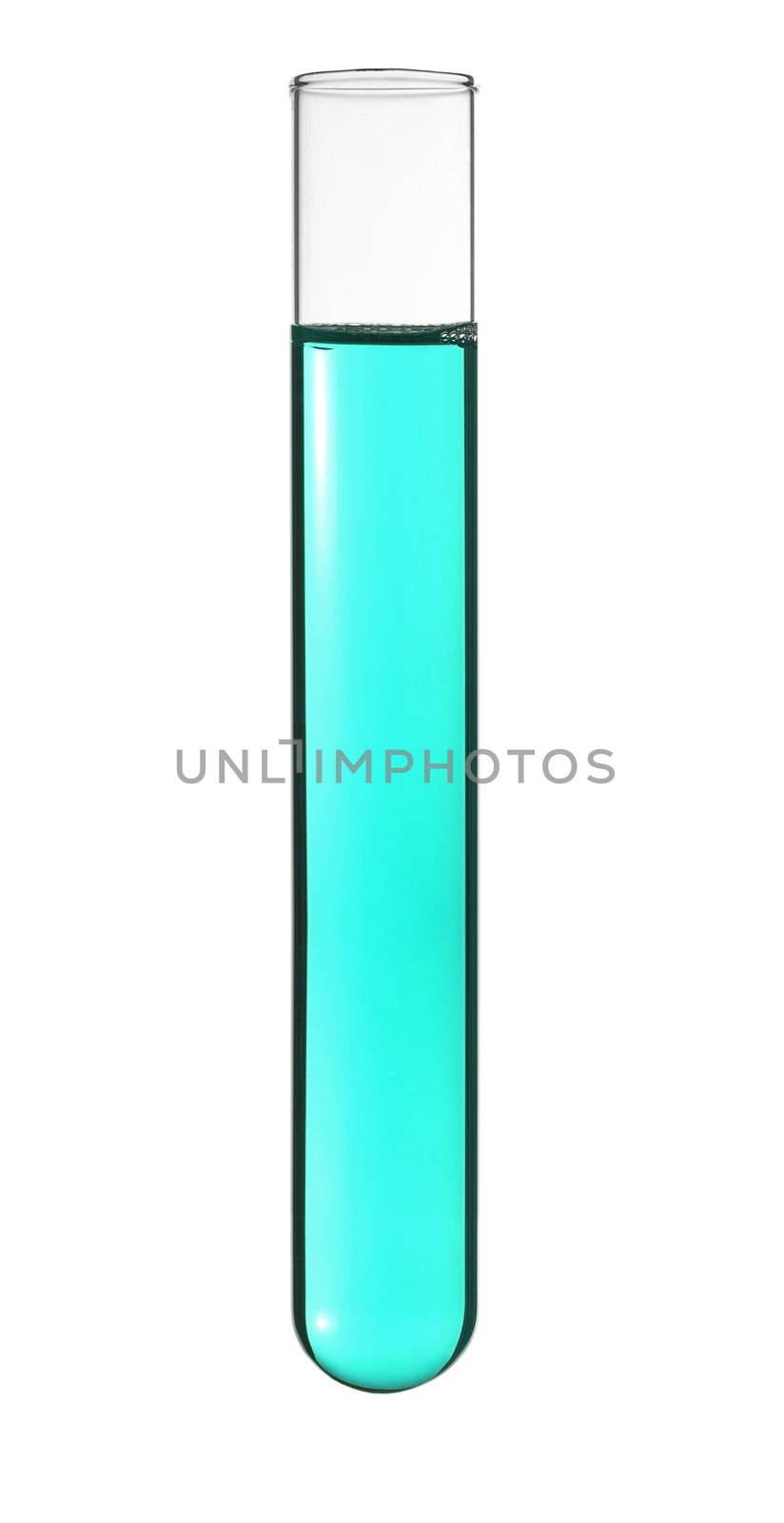 Isolated test tube with a cyan liquid.