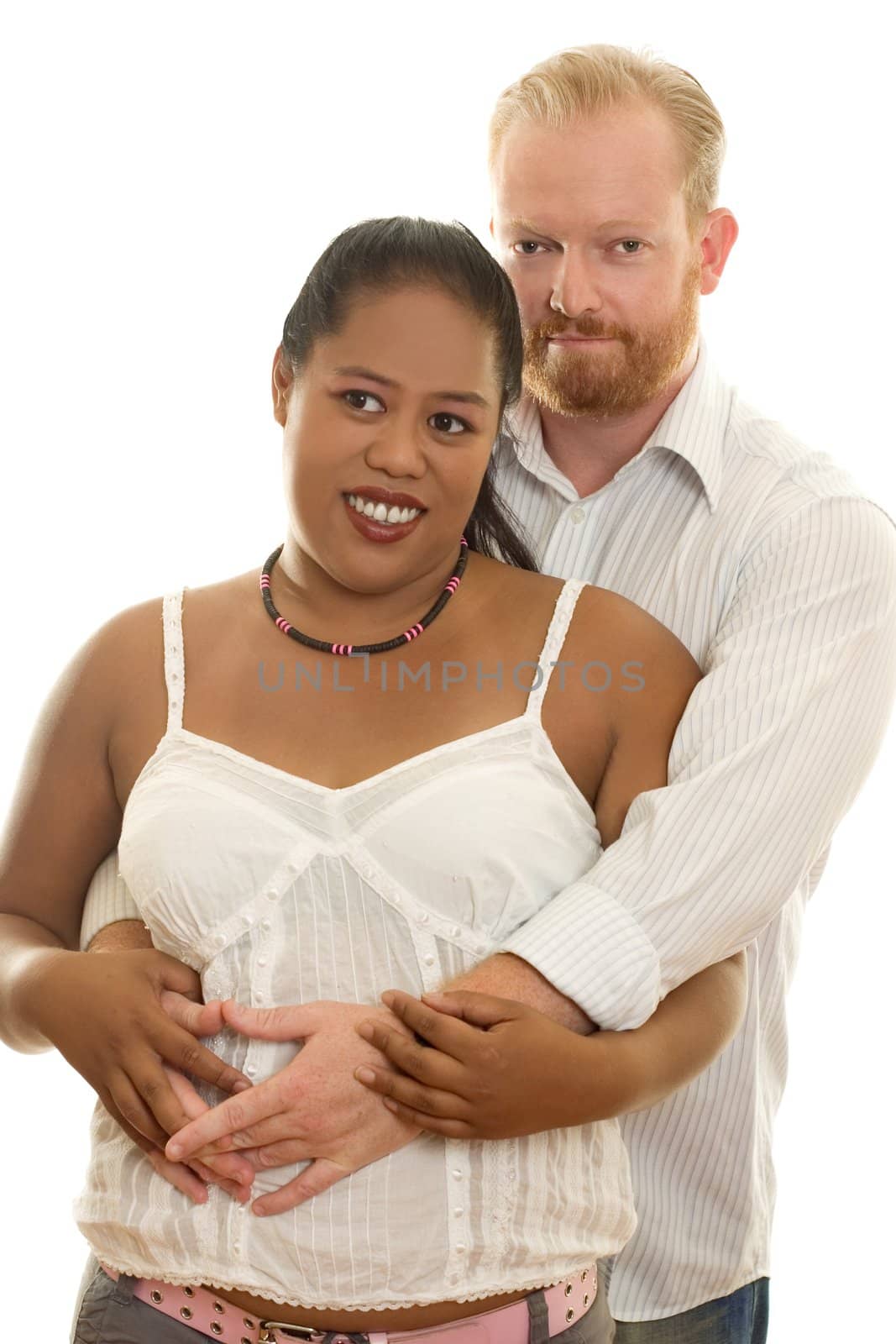Couple diversity, man and woman in casual clothes