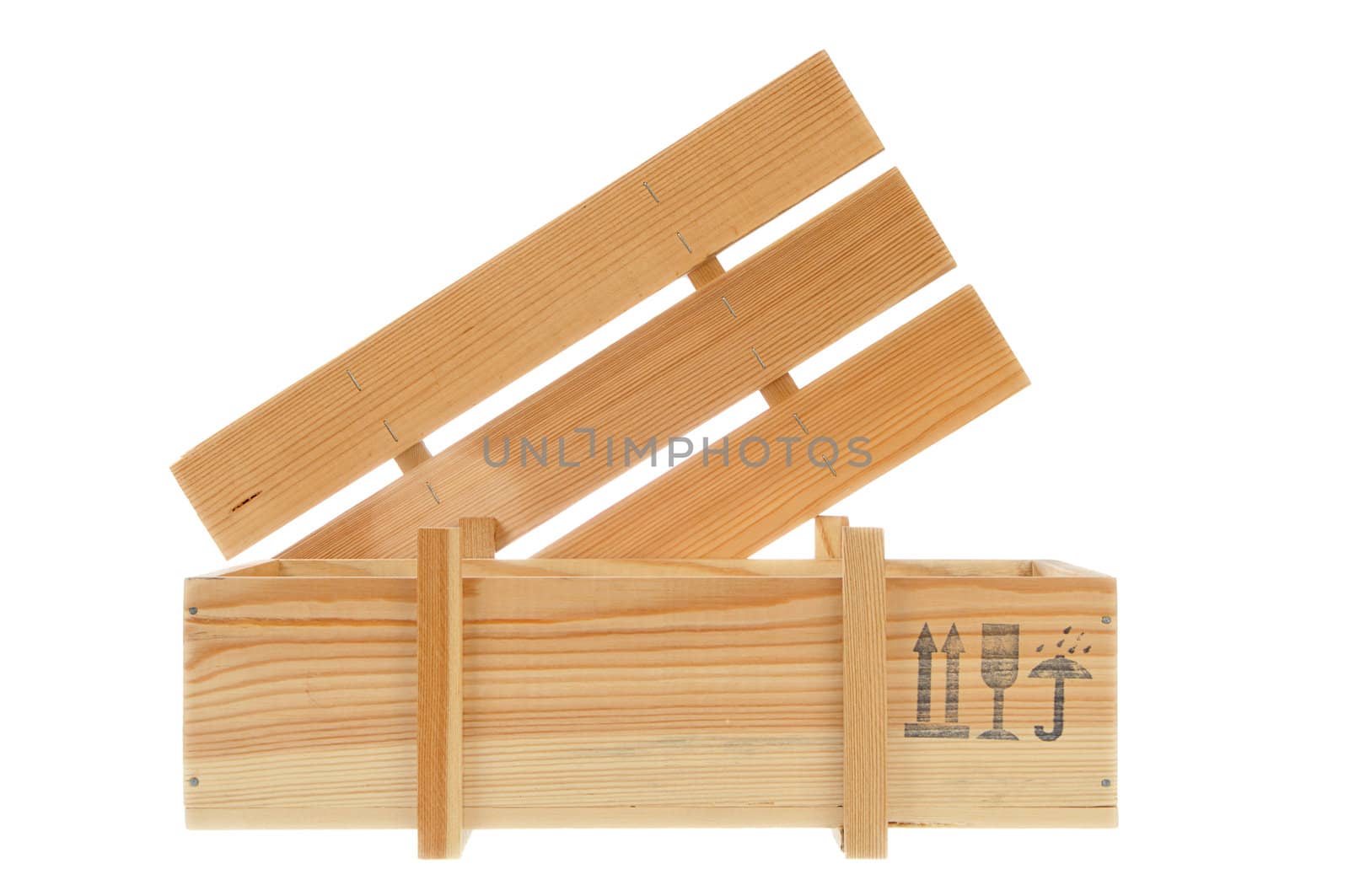 model of a wooden shipping box isolated on white background
