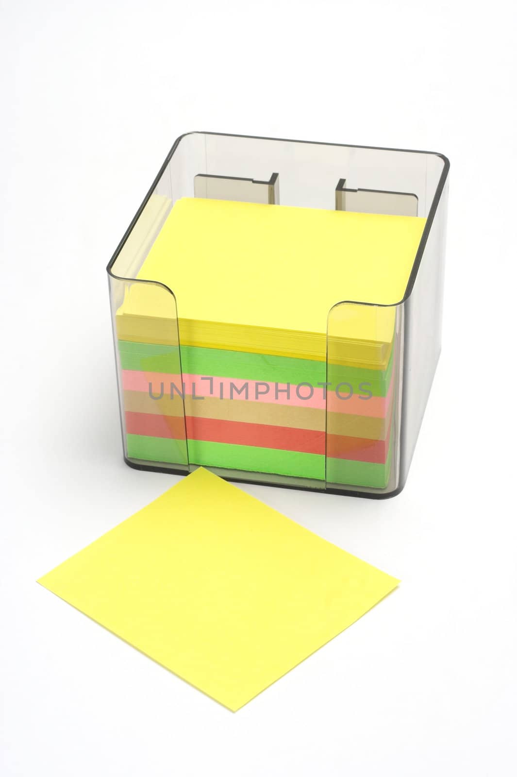 Memo cube stand and color notes isolated