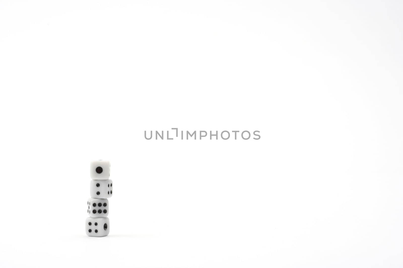 Stack of dices over white background