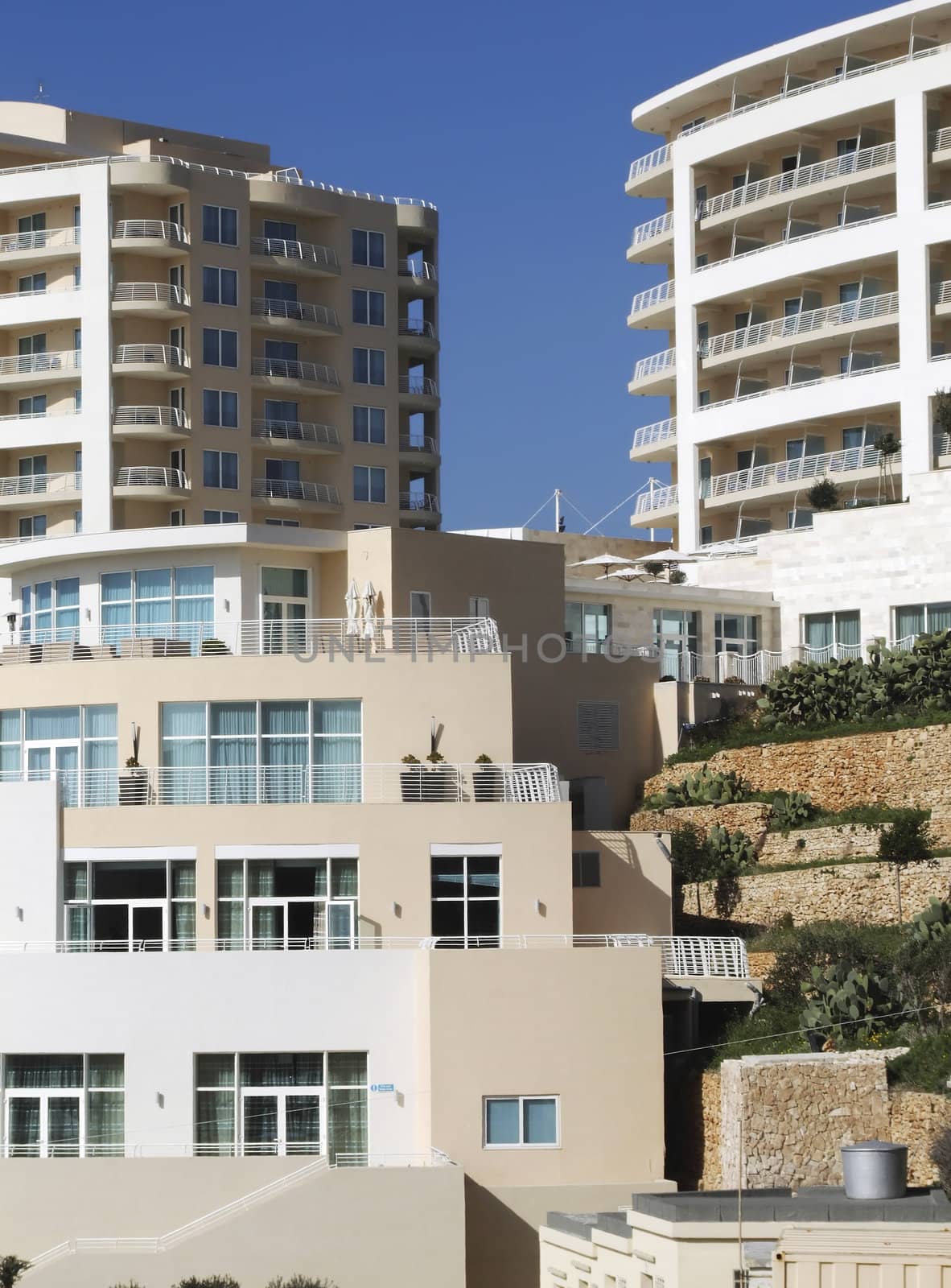 Detail of building and architecture; travel and tourism building in the Med