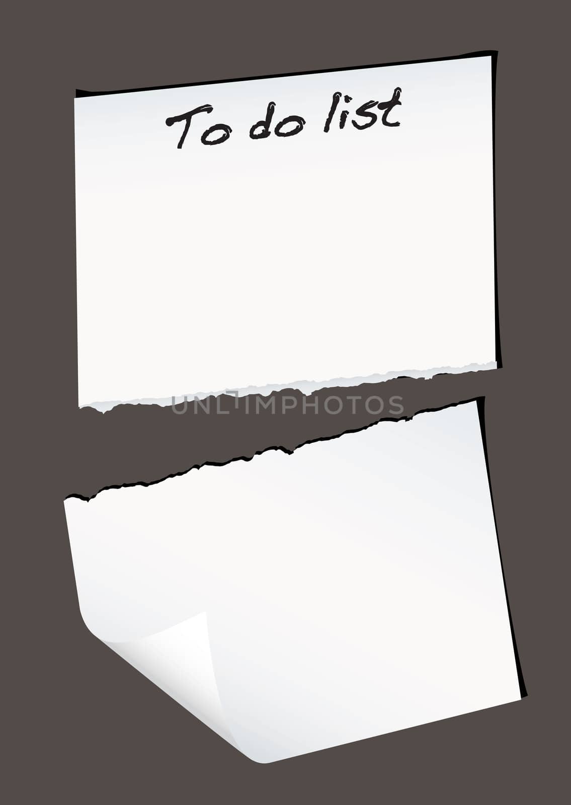 Single piece of white paper torn in half with to do list