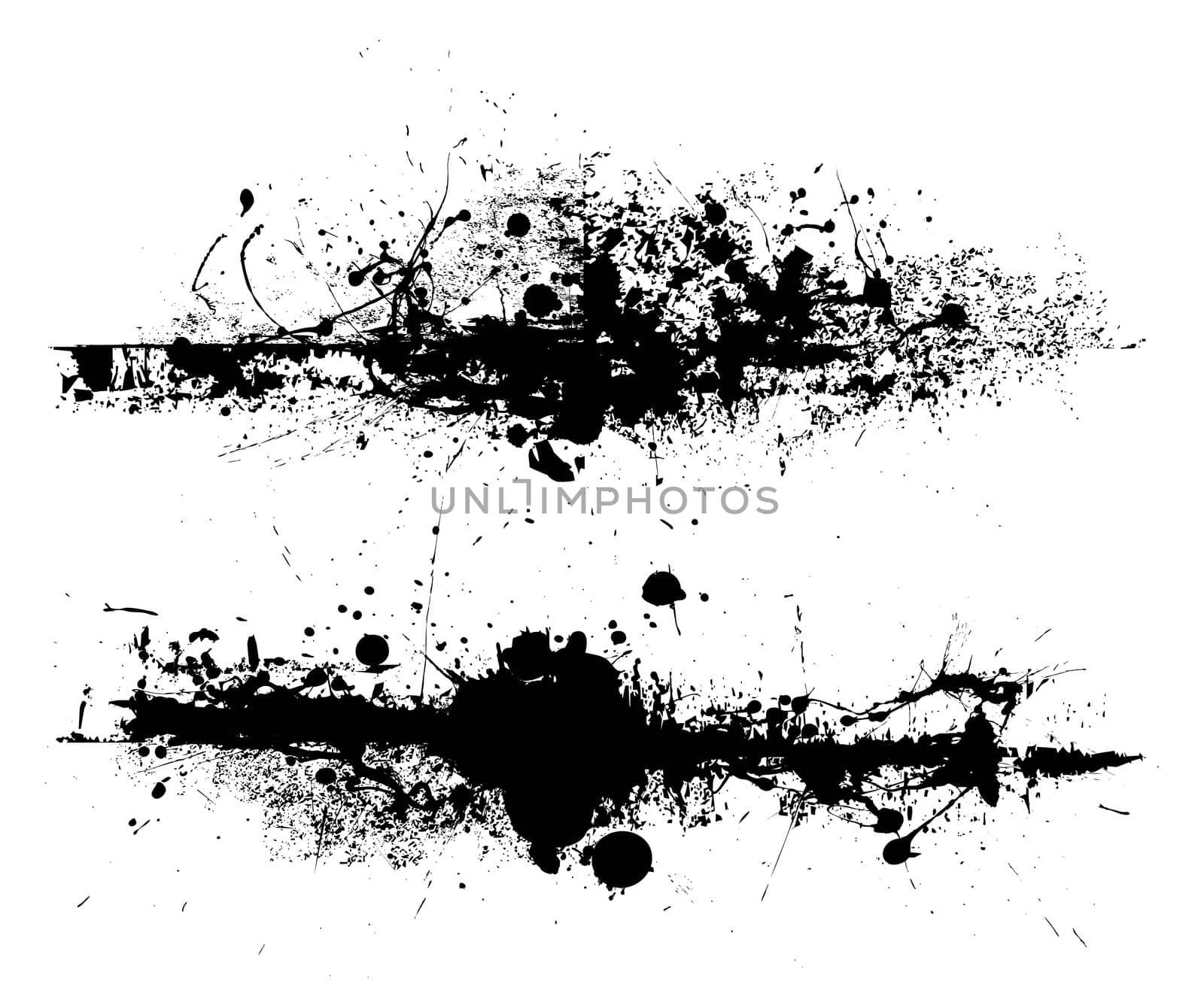 Black ink splat design with roller drag marks and splatter