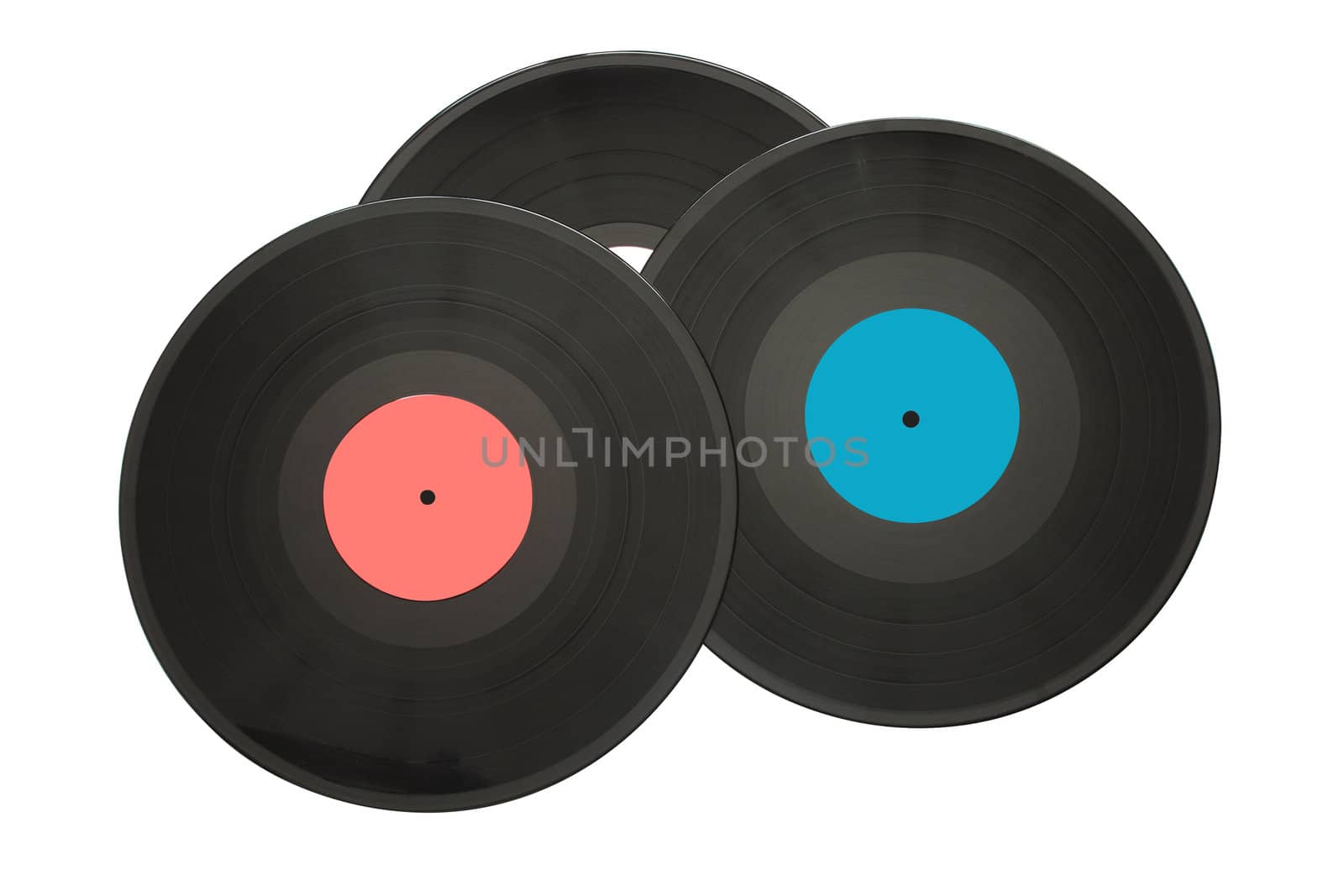 Three vinyl records isolated on white background with clipping path