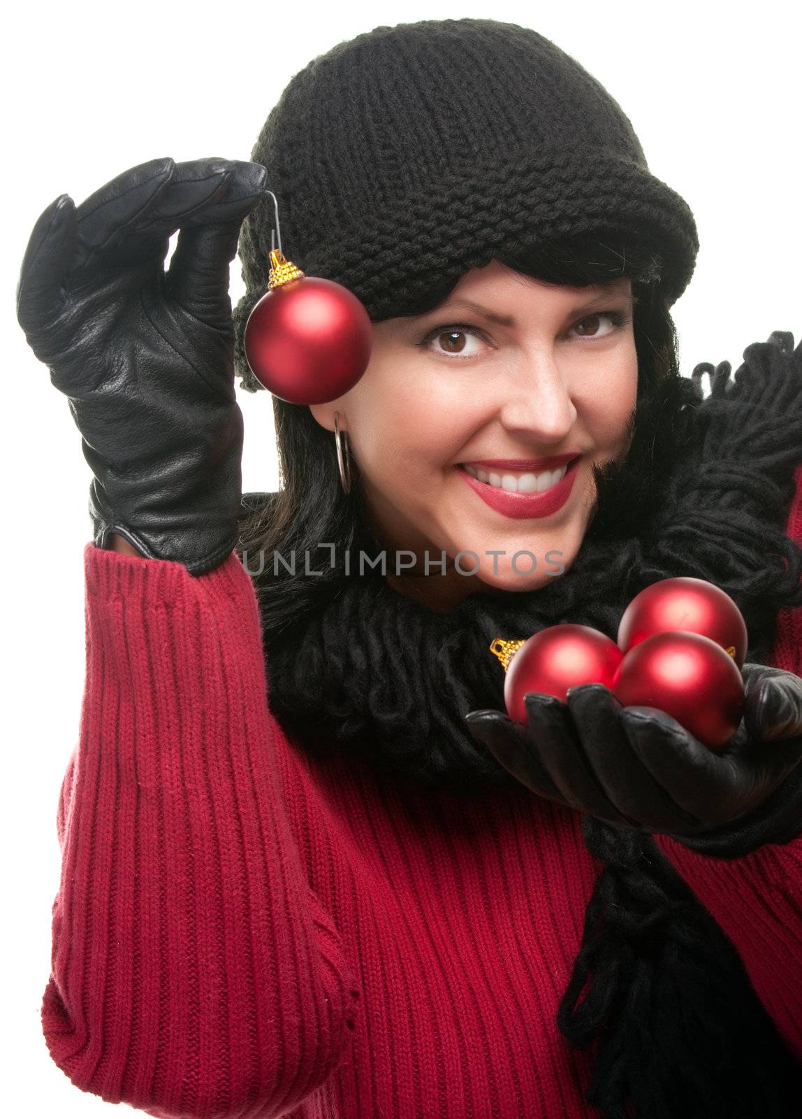 Attractive Woman Holding Christmas Ornaments by Feverpitched