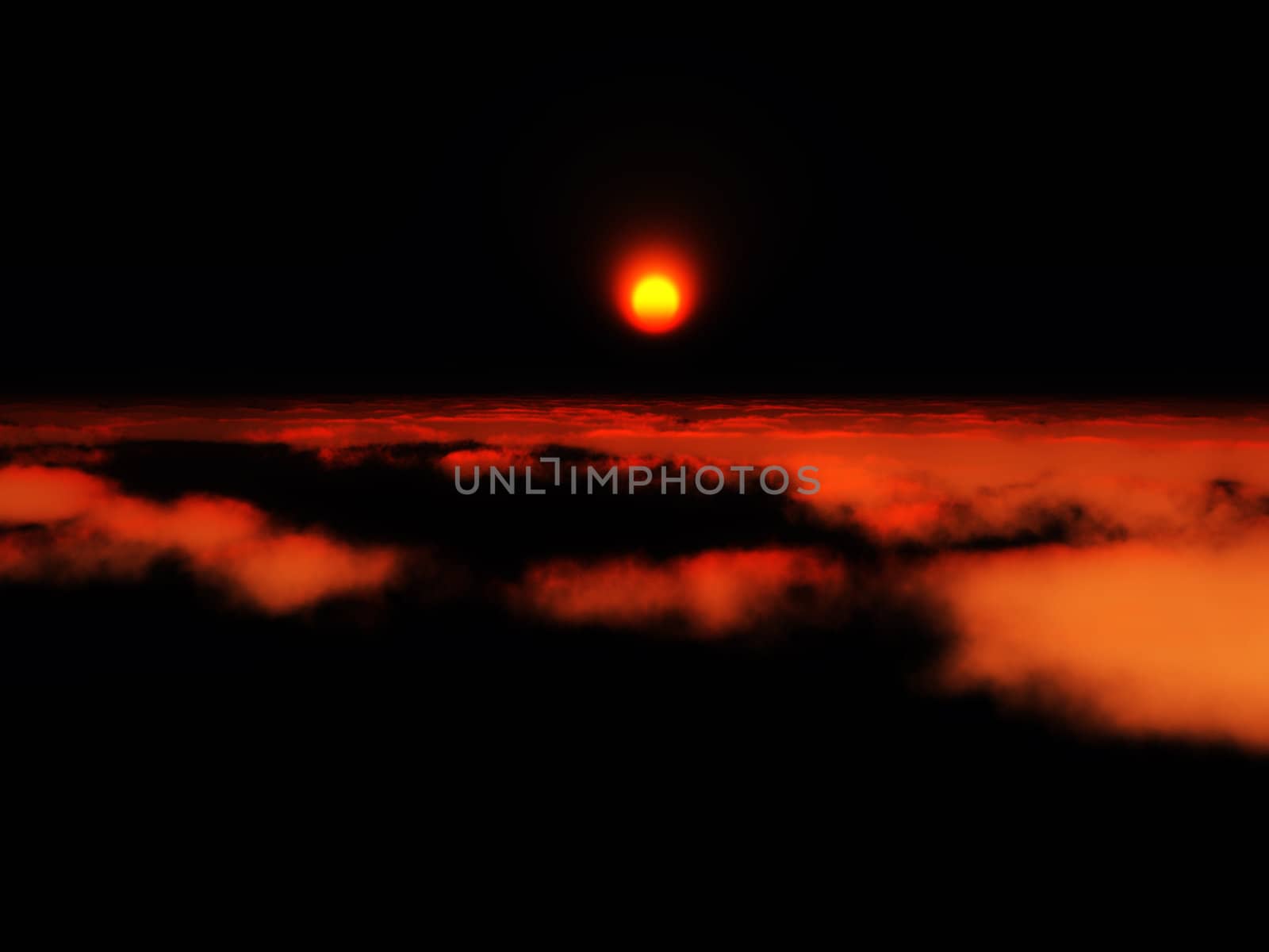 View of the setting sub high over the clouds.