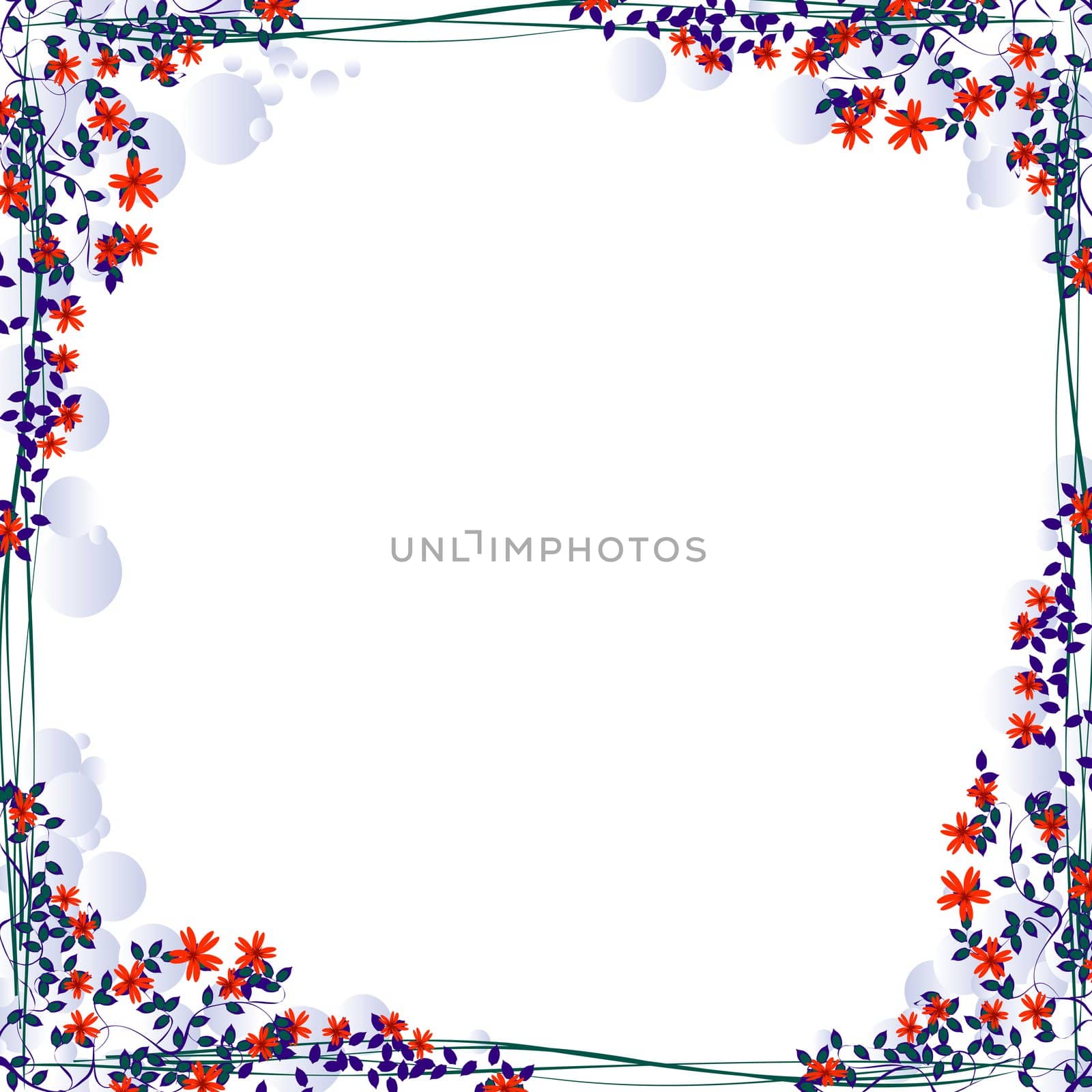 Beautiful frame with flowers and bubbles for text or photography