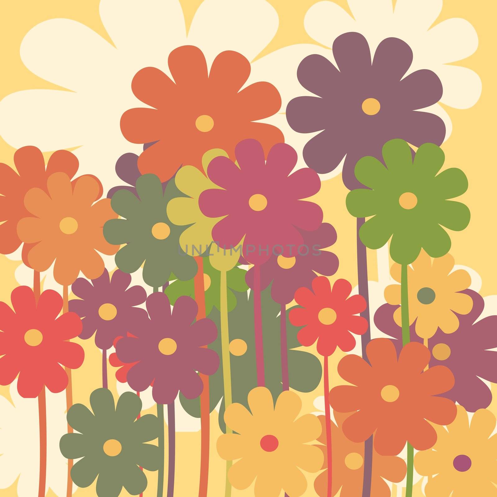 Retro floral background illustration in sepia tones