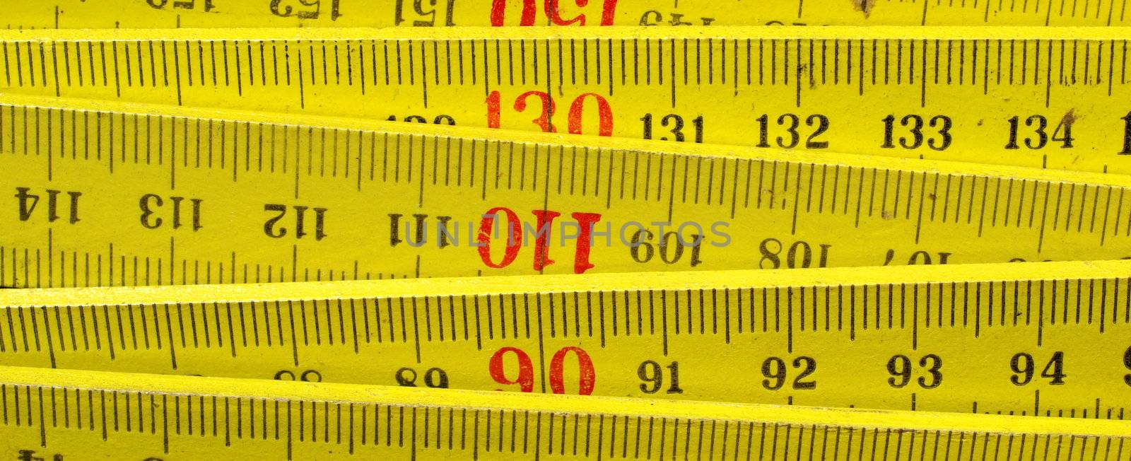 Detail of a wooden metric carpenter ruler