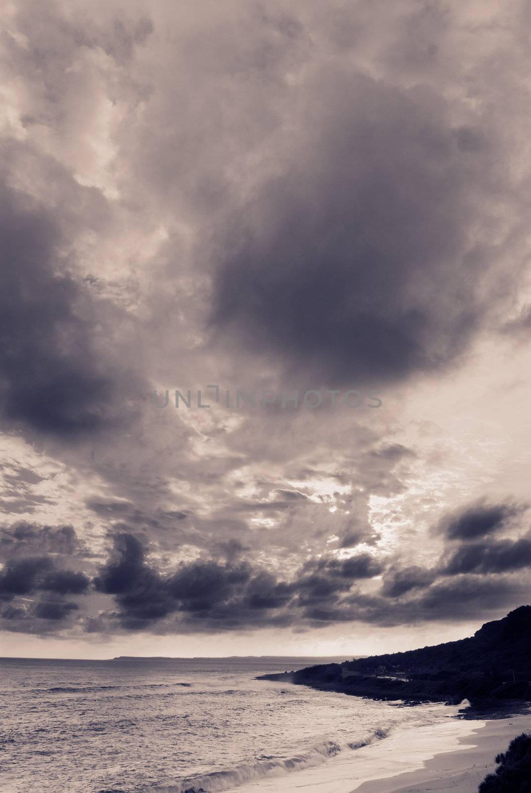 Dramatic clouds in sky over the coastline in Taiwan.