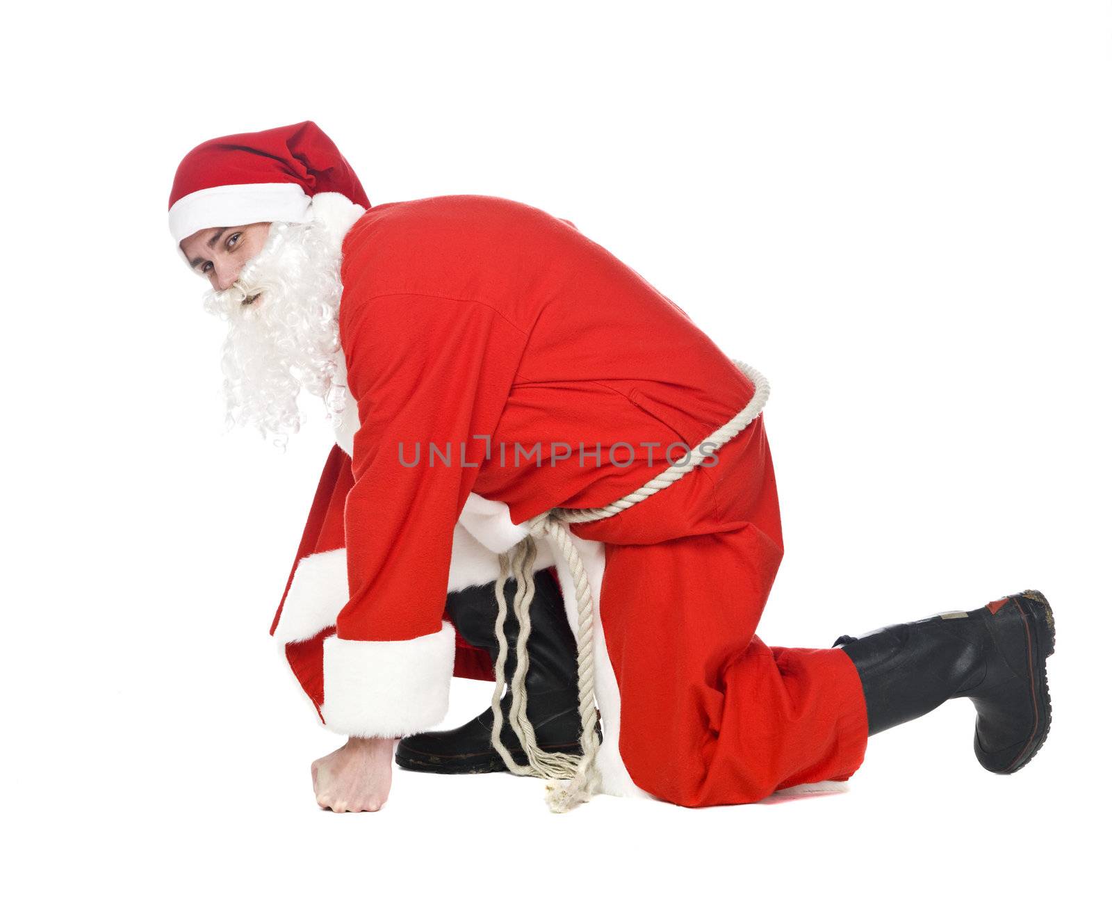 Santa in running position isolated on a white background