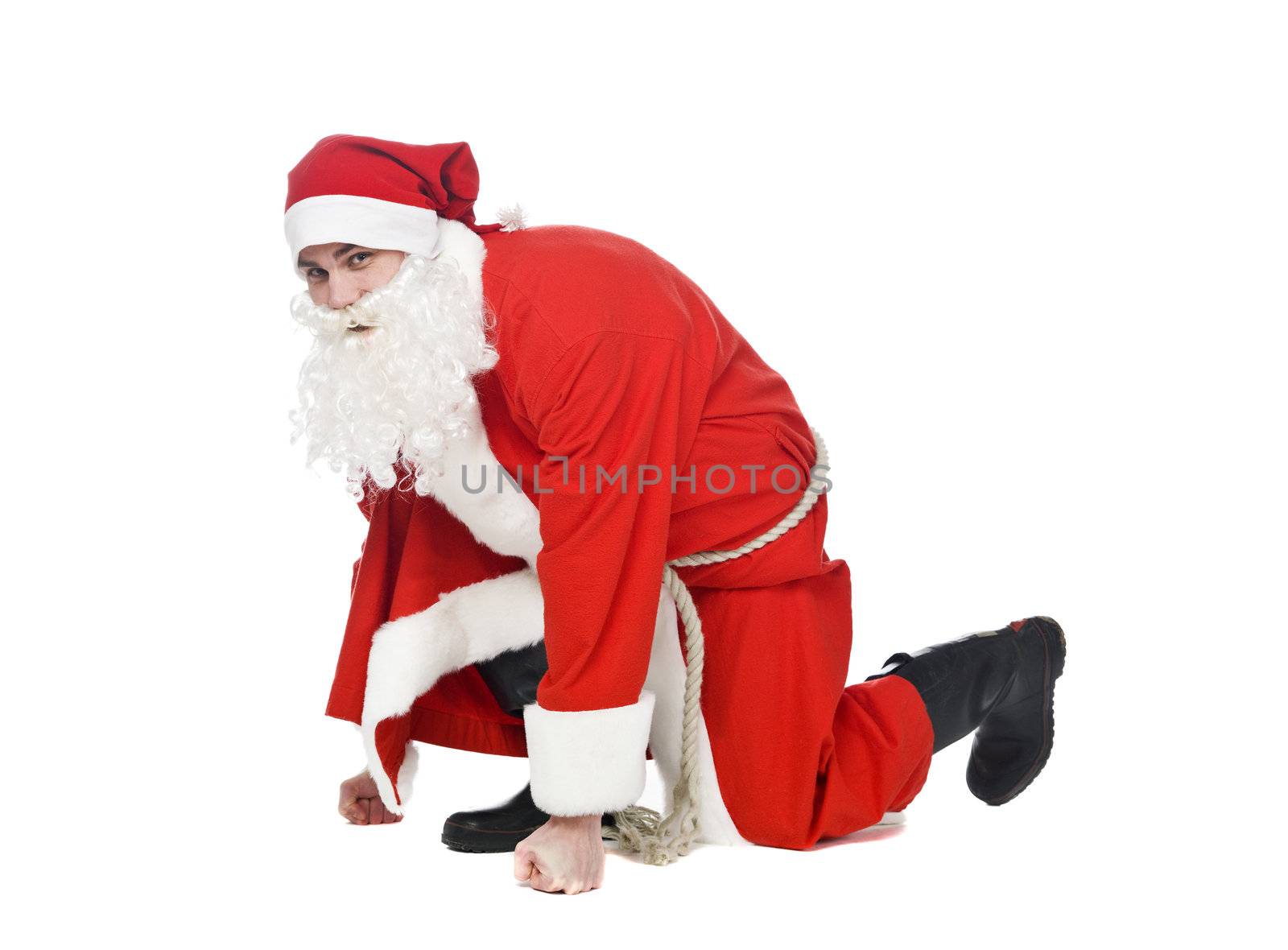 Santa in running position isolated on a white background
