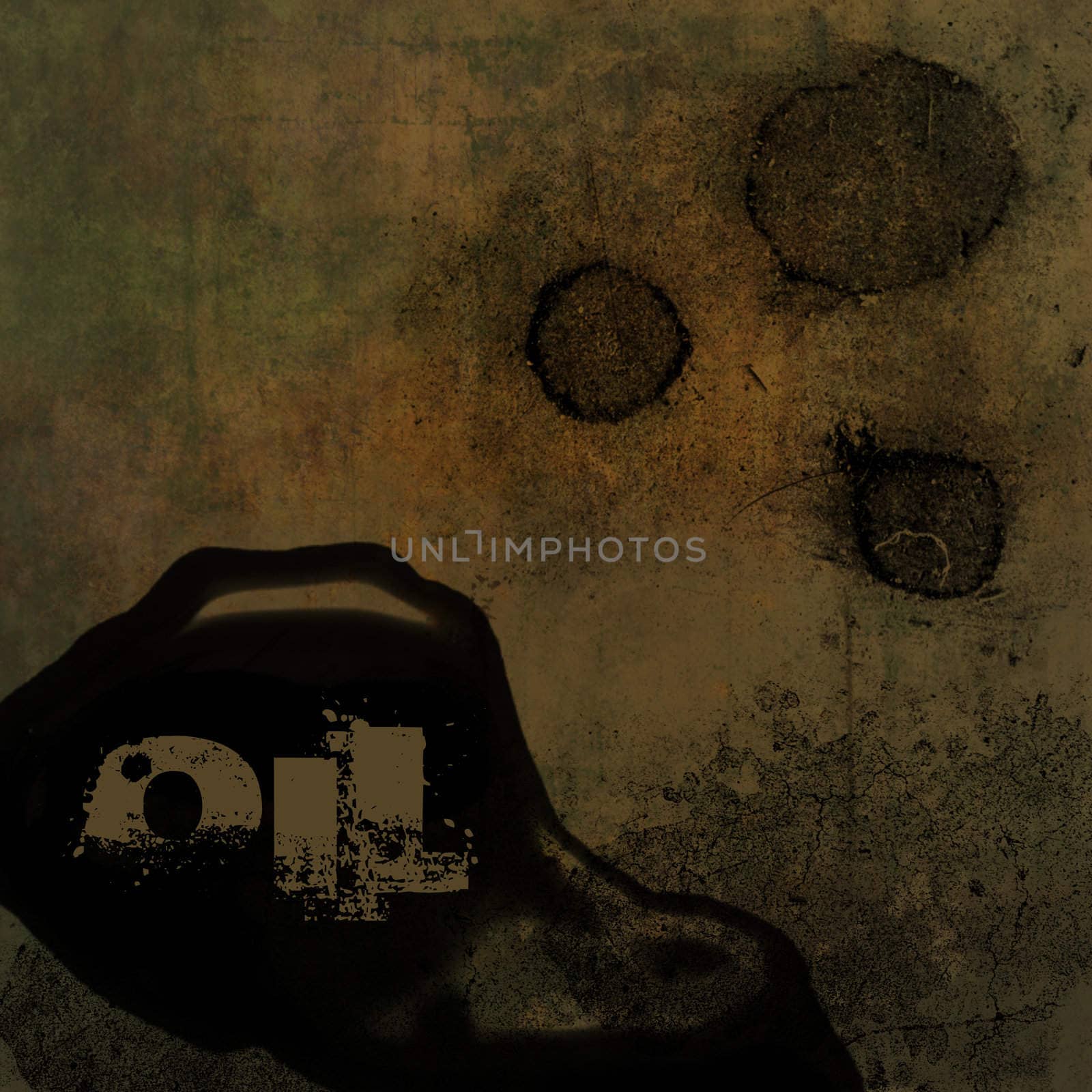 Grunge brown dirty looking background with oil stain and oil text and copy space