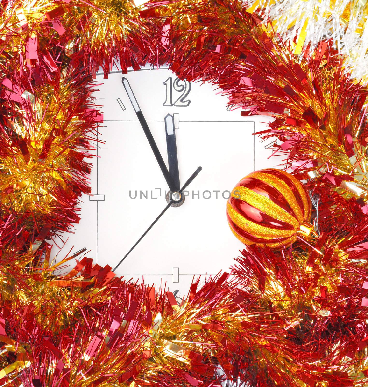 New Year composition with clock Christmas postcard