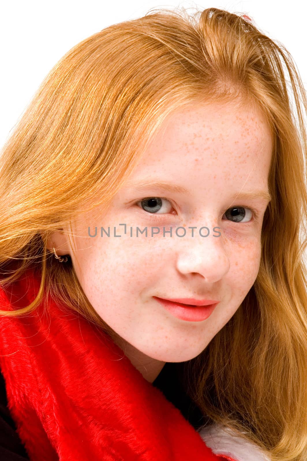 portrait of red head girl with red shawl by ladyminnie