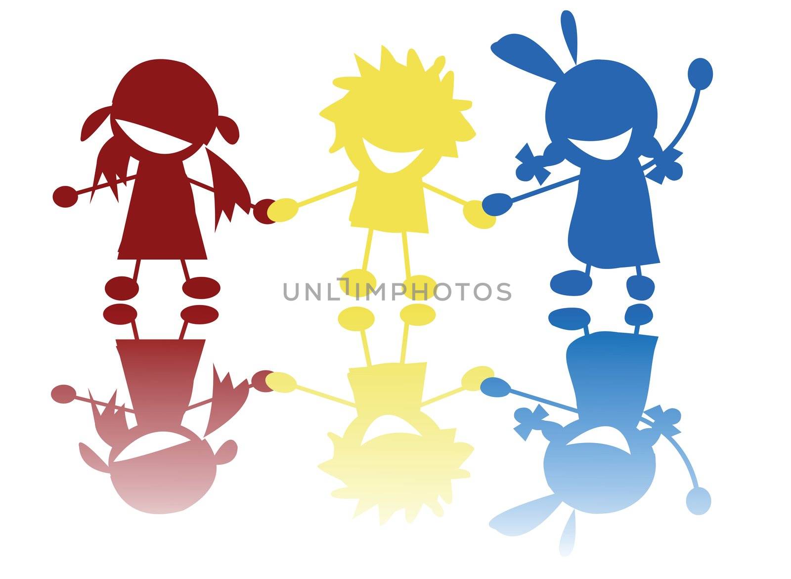 Colored children silhouettes holding hands