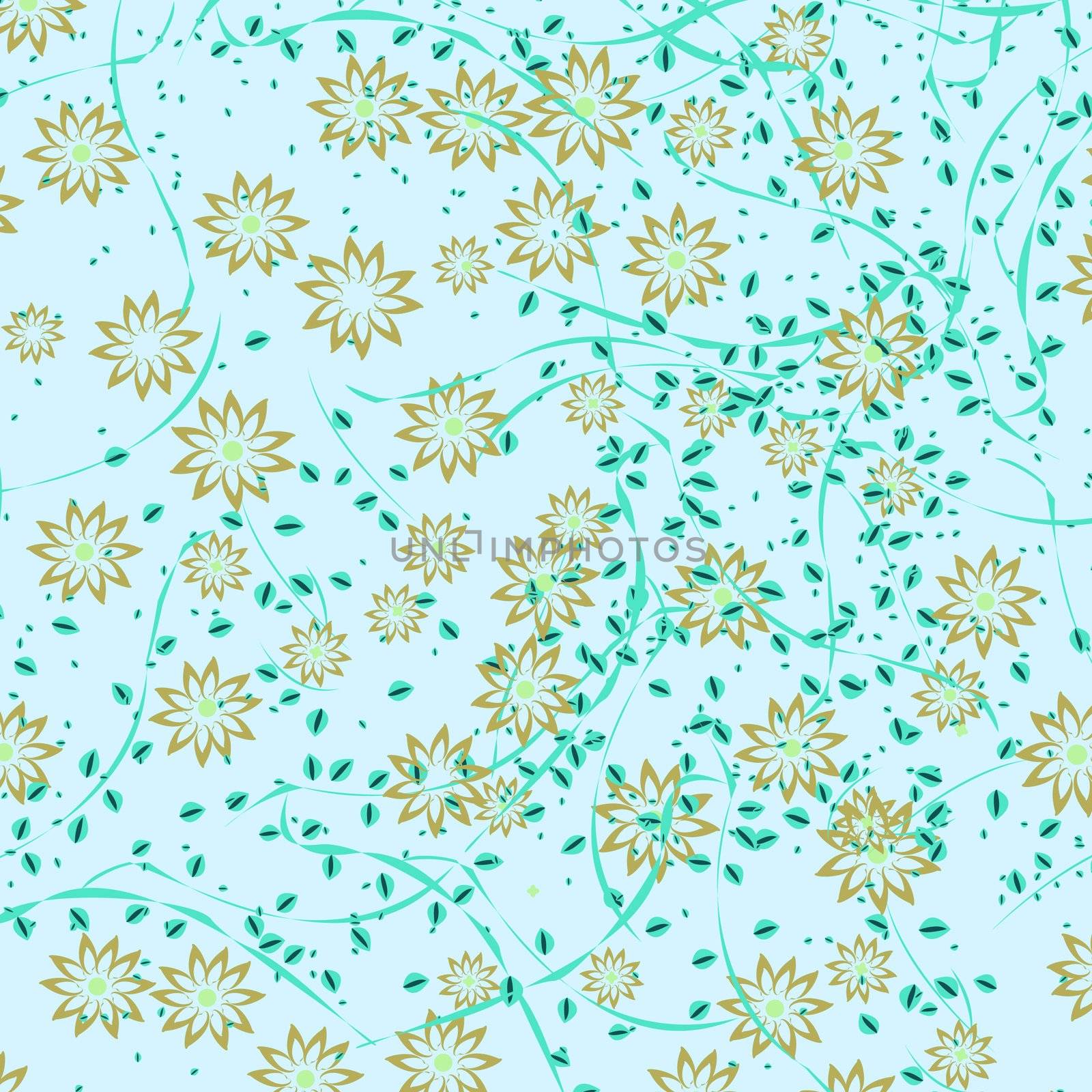Seamless cyan flowers and wines background