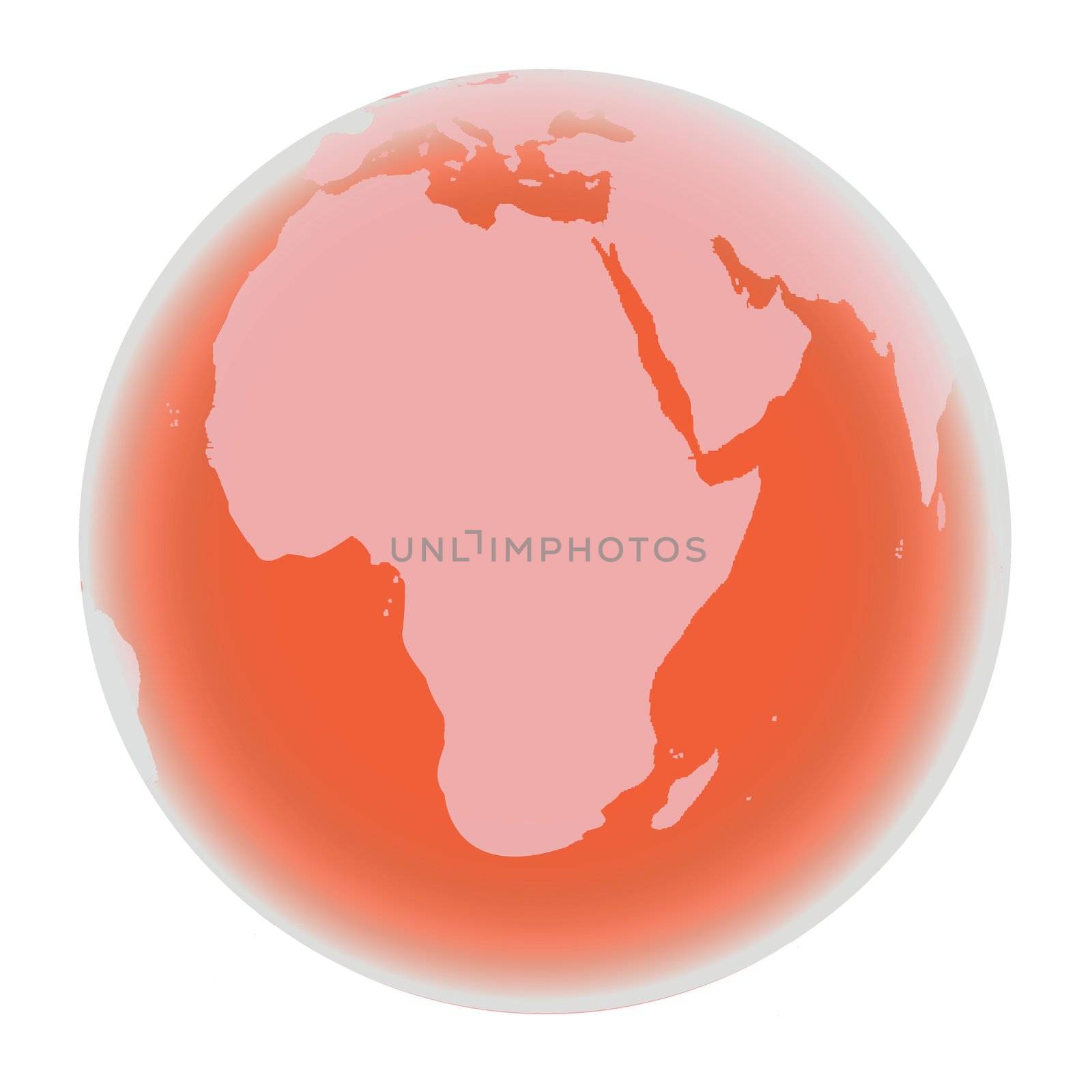 Planet Earth in bright red tones, isolated on white background