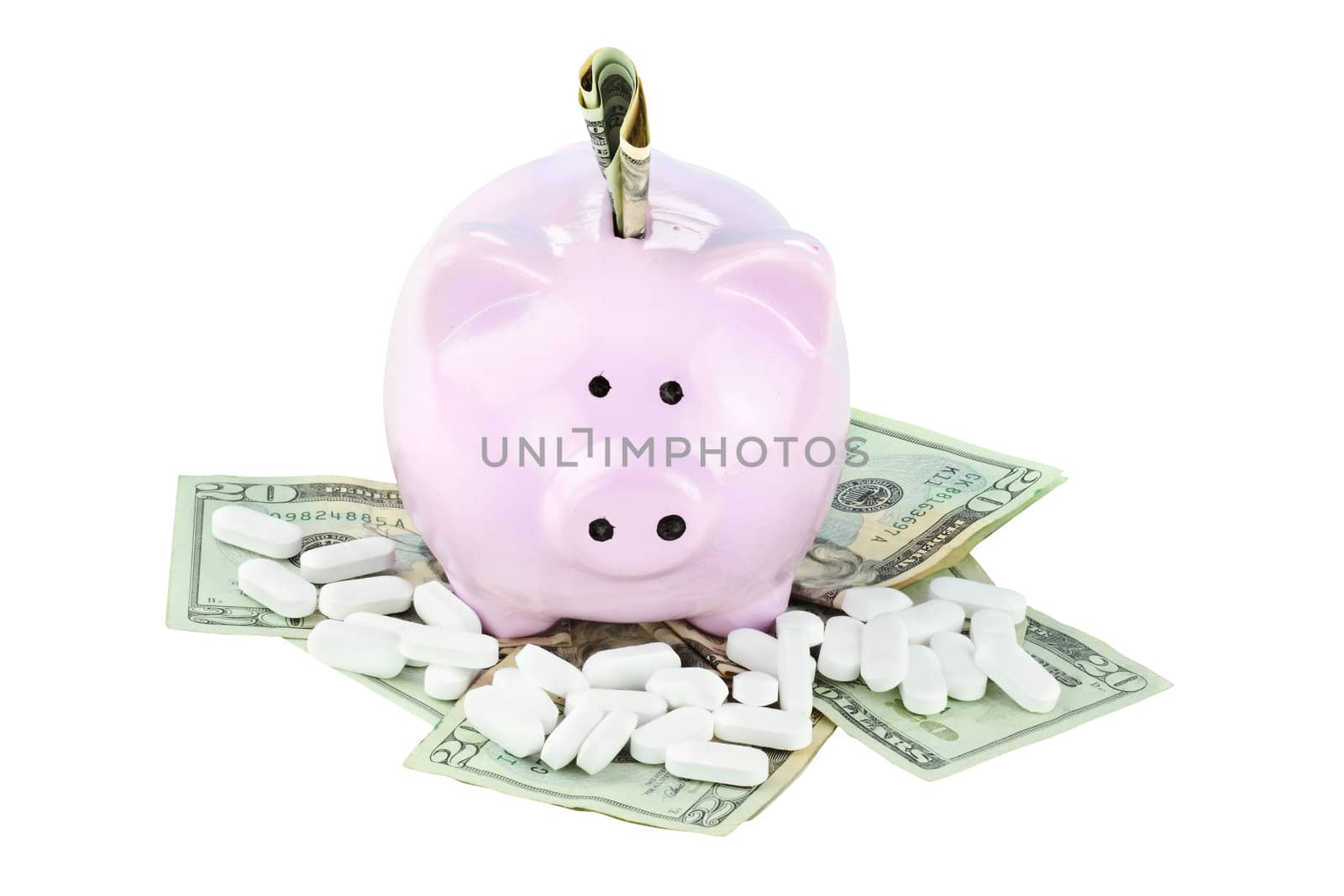 Pink piggy bank isolated on a white background with clipping path included.
