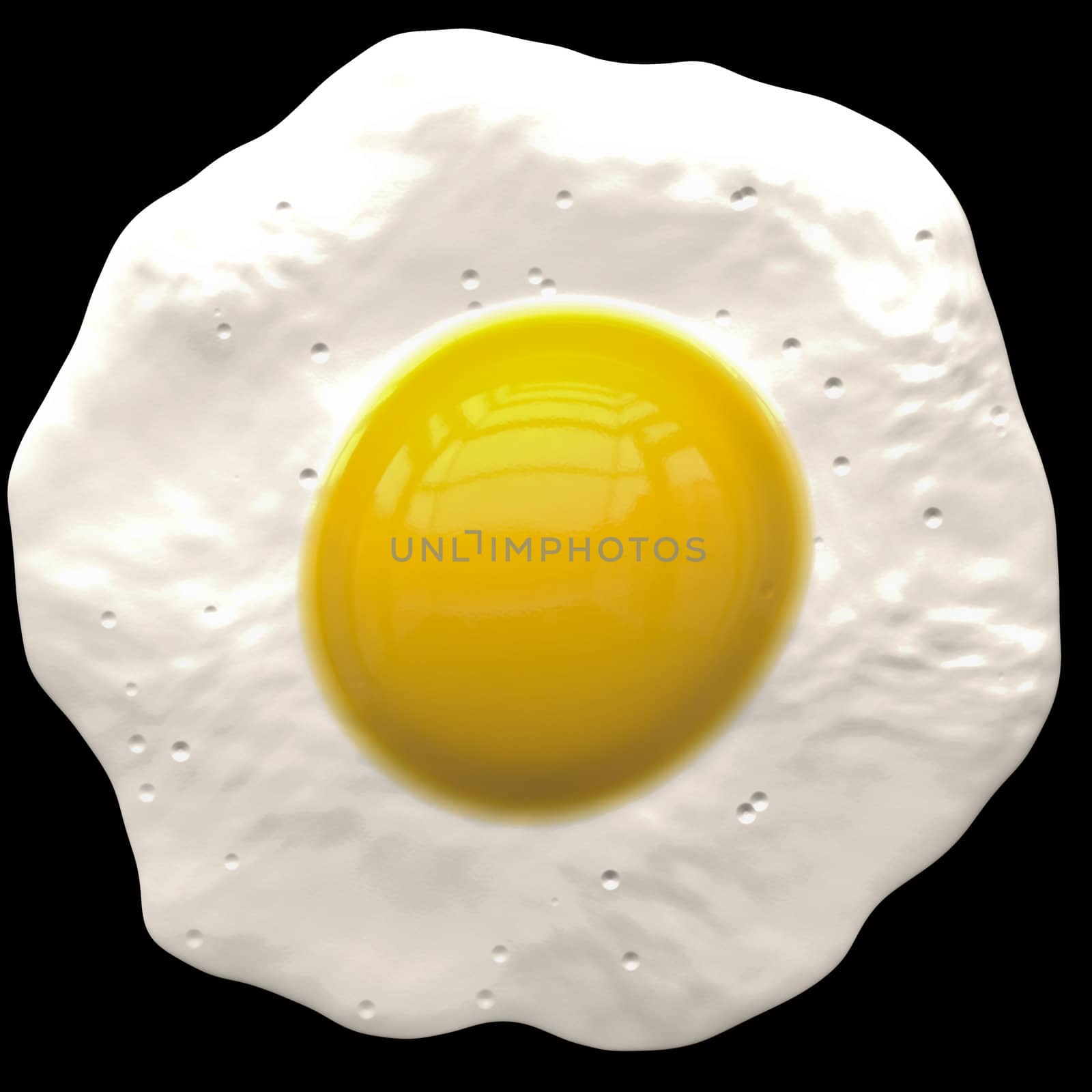 a large rendered fried egg on plain black background for easy cut out