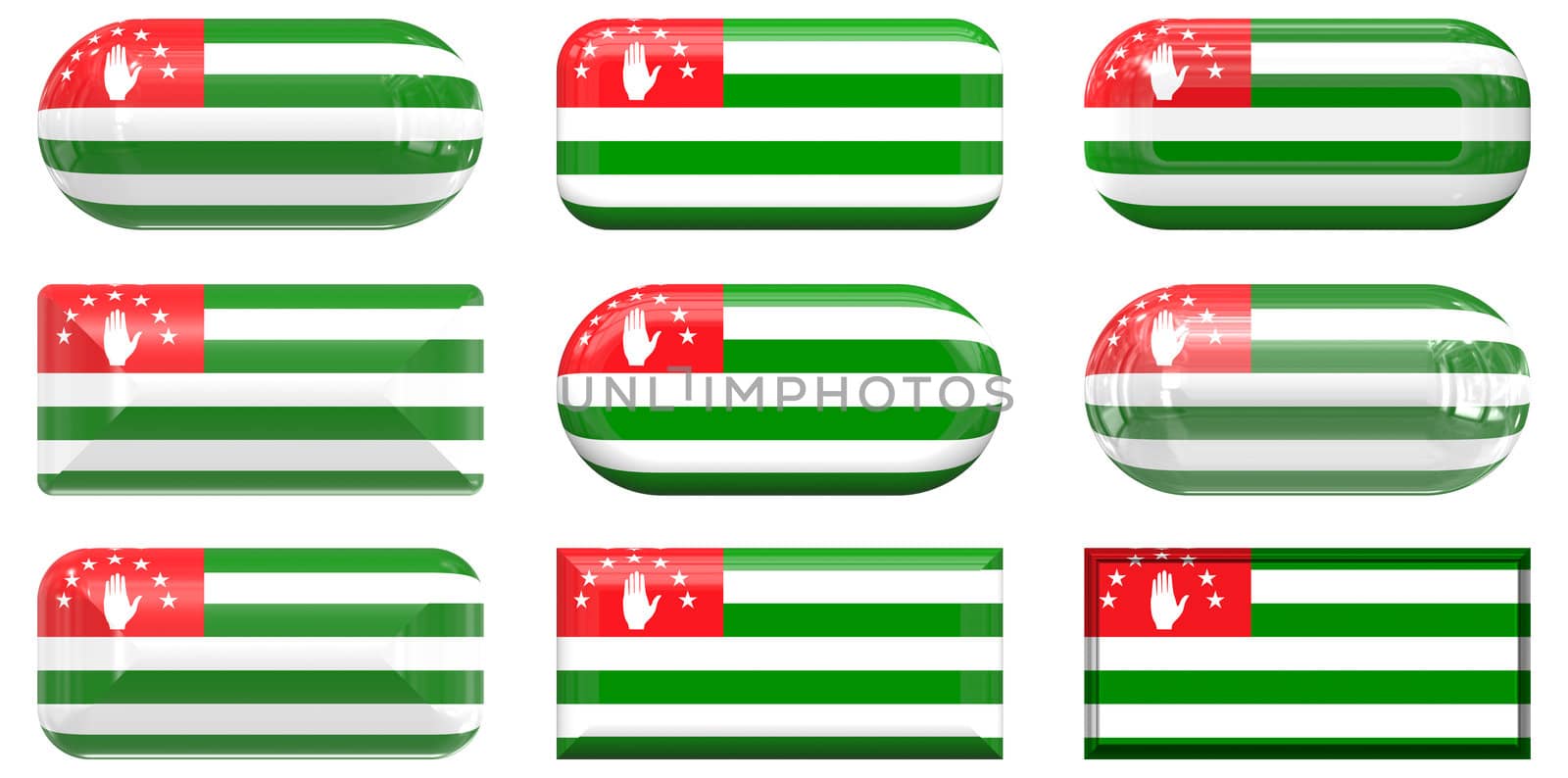 nine glass buttons of the Flag of Abkhazia