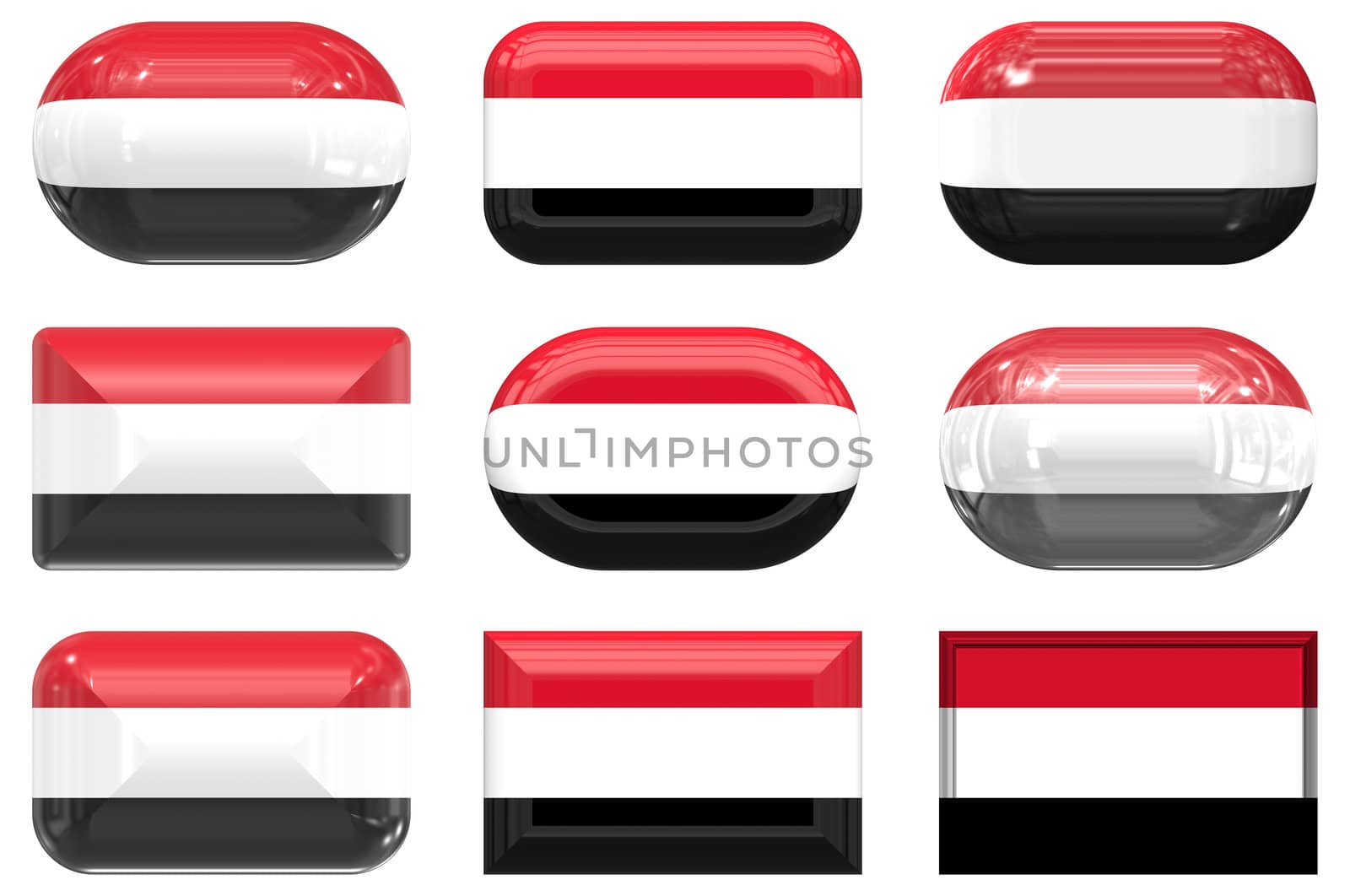 nine glass buttons of the Flag of Yemen