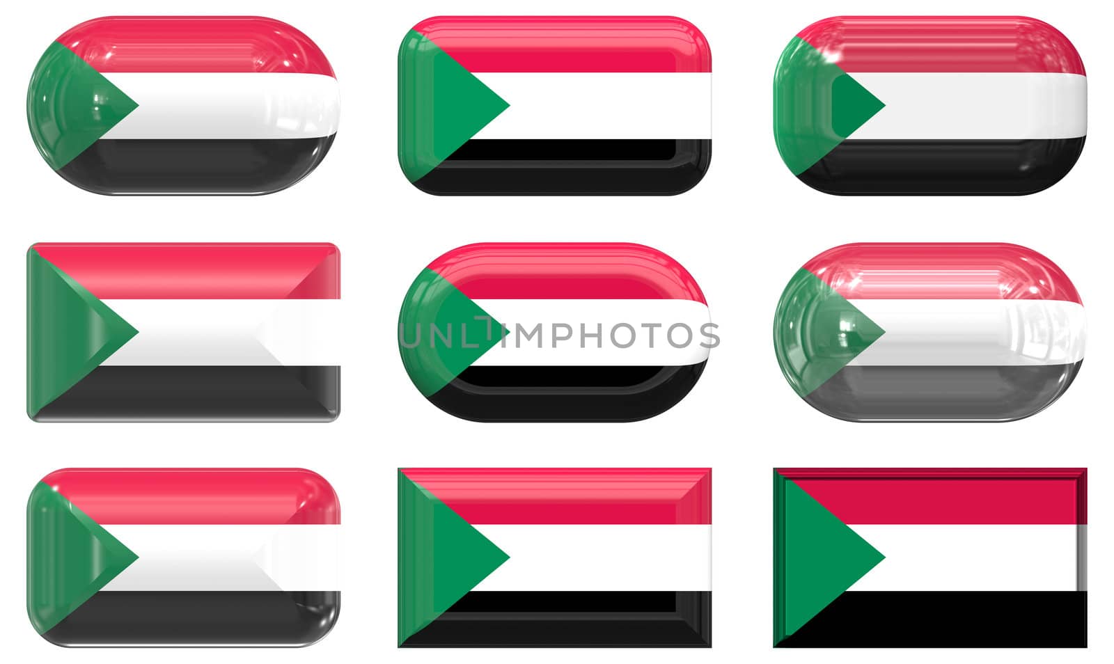 nine glass buttons of the  Flag of Sudan