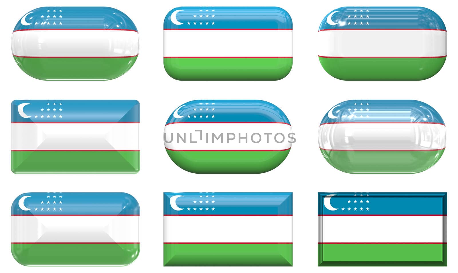 nine glass buttons of the  Flag of uzbekistan
