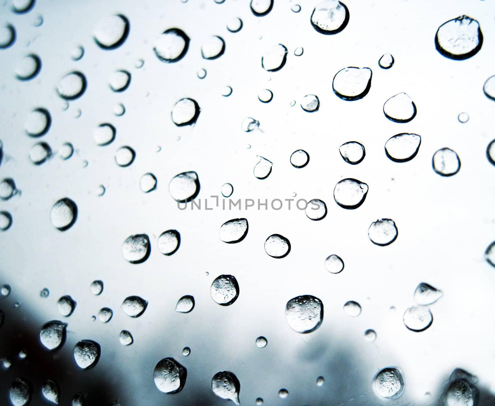 Closeup drops of water on glass