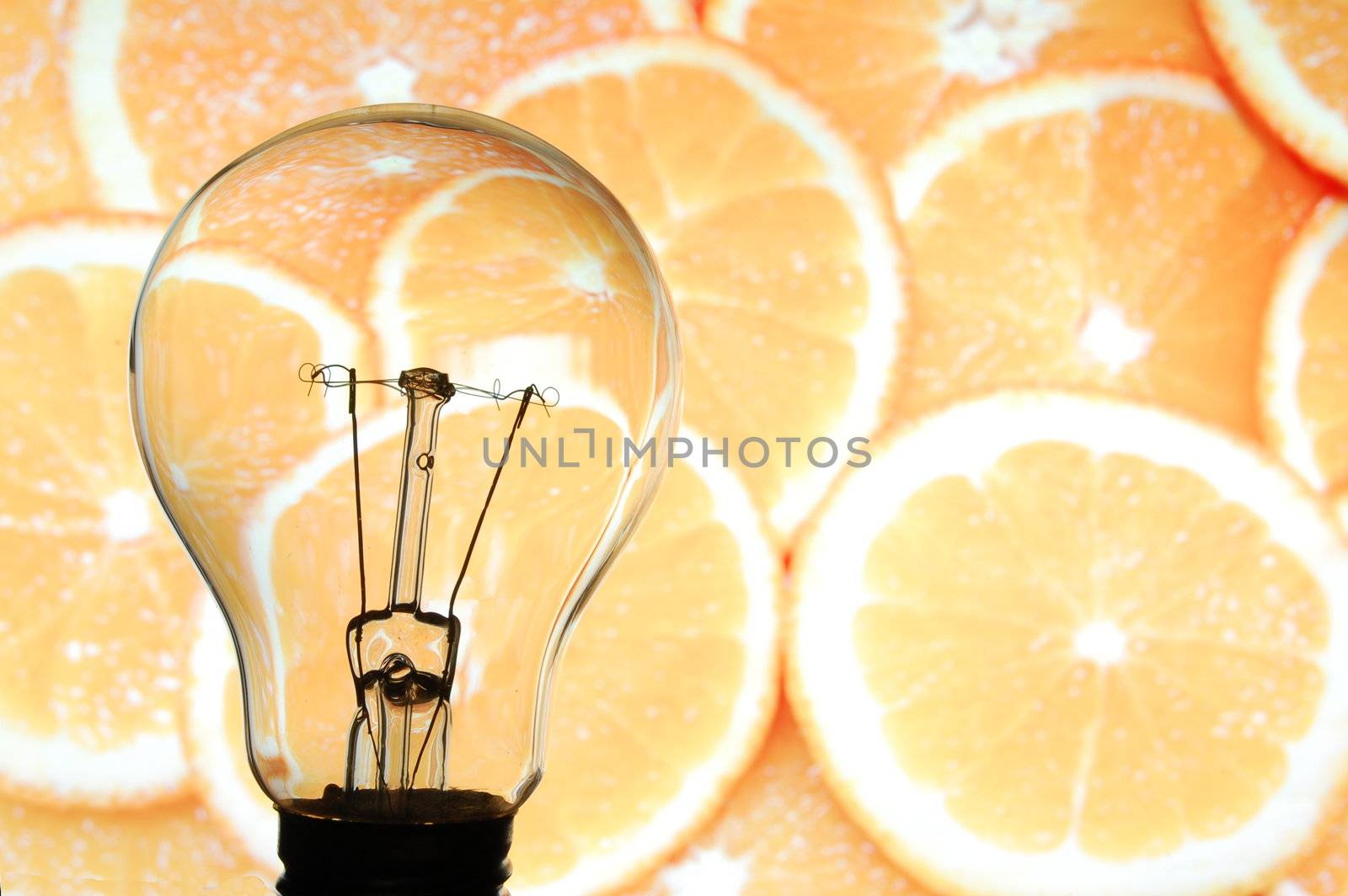 bulb and fruit showing concept of healthy food