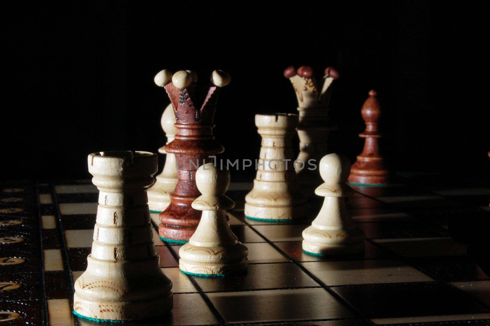 chess pieces on chess board showing power and success